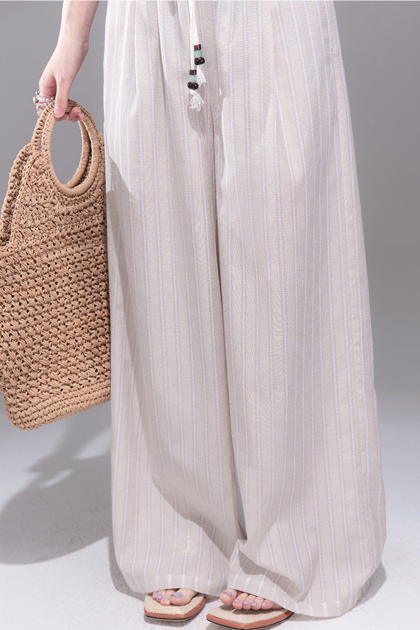 Linen Striped Wide-Leg Pants
