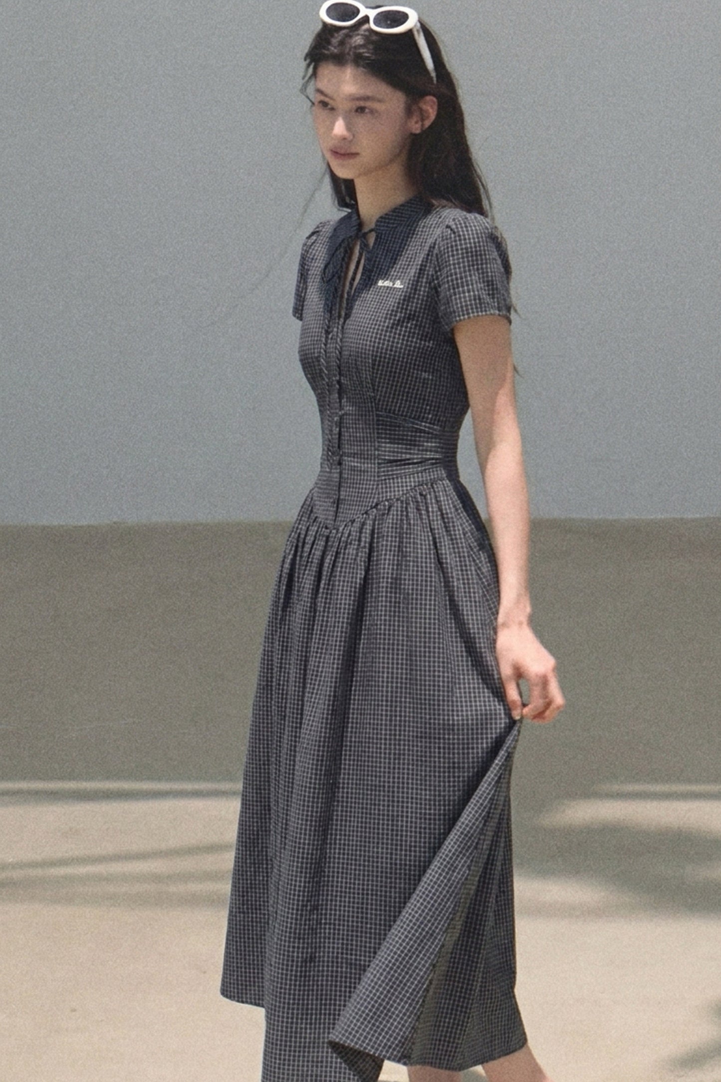 Plaid Waist-Tightening Dress
