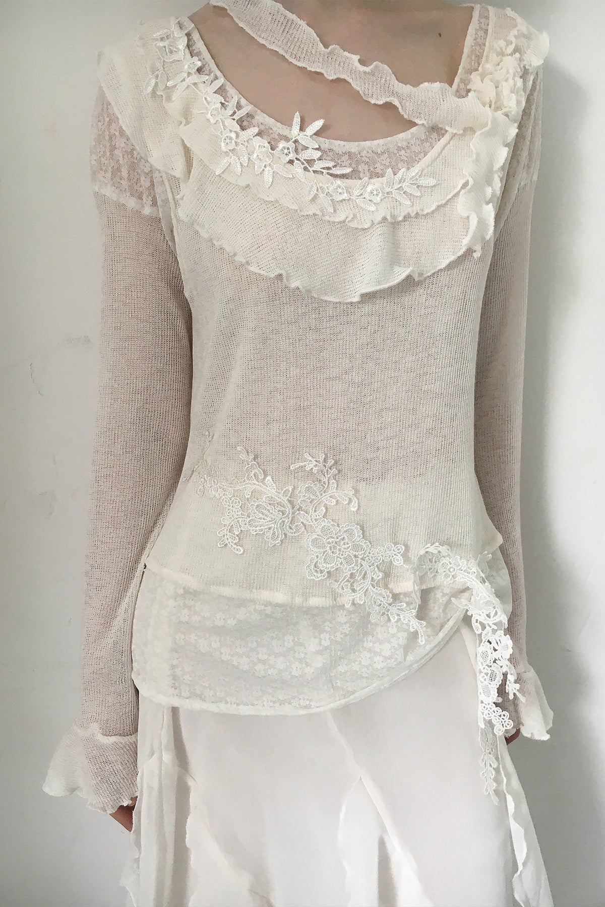 White Lace Knit Top
