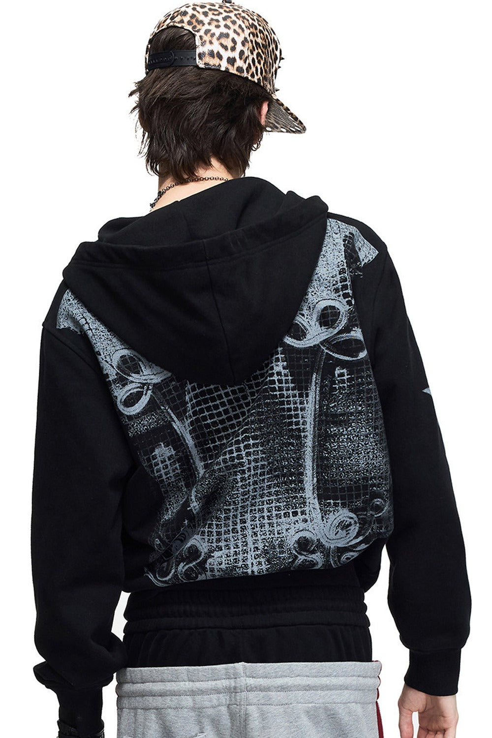 Korsettwesten-Kapuzenjacke aus Sweatshirtstoff mit Reißverschluss