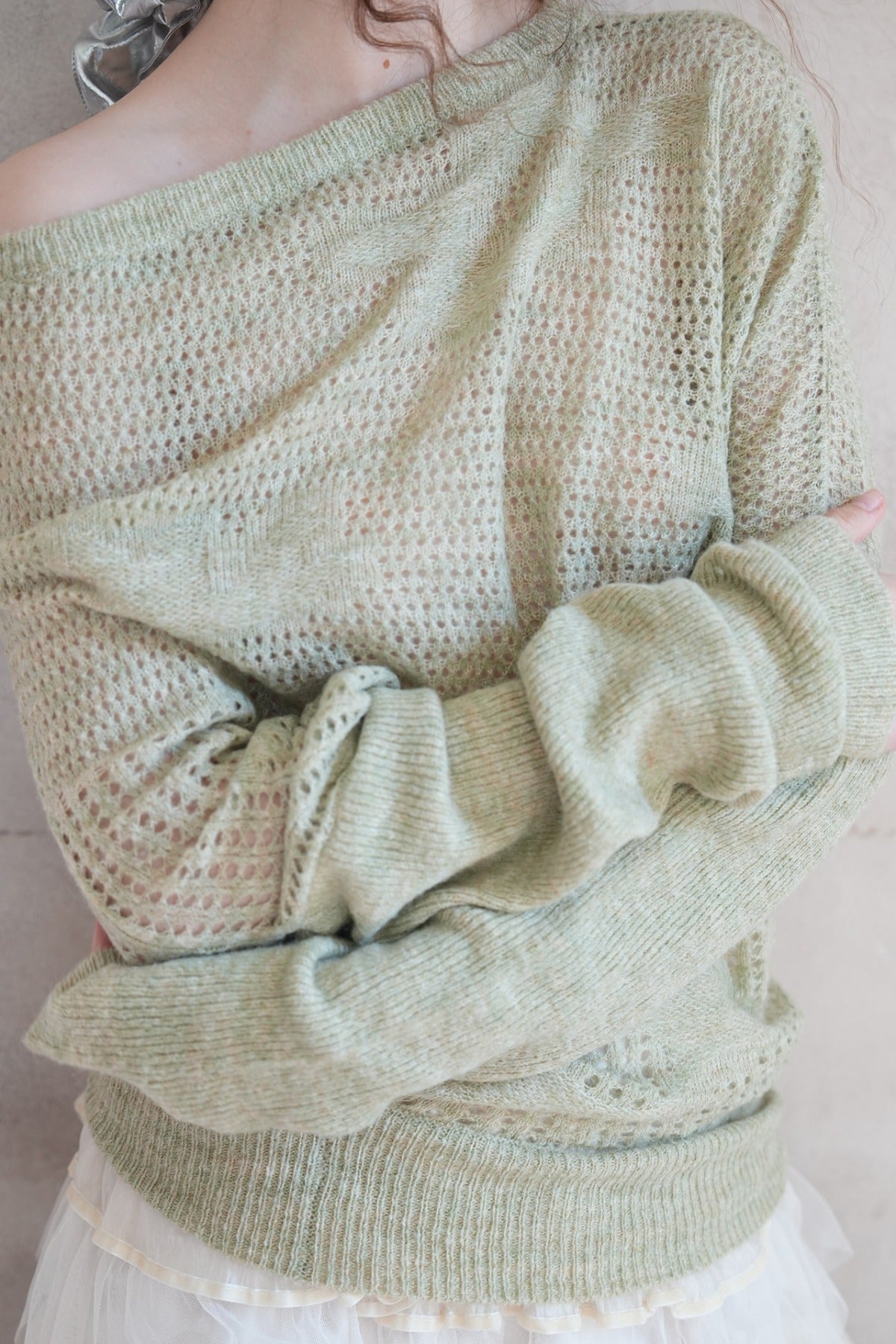 Off-Shoulder Wool Batwing Knit Top