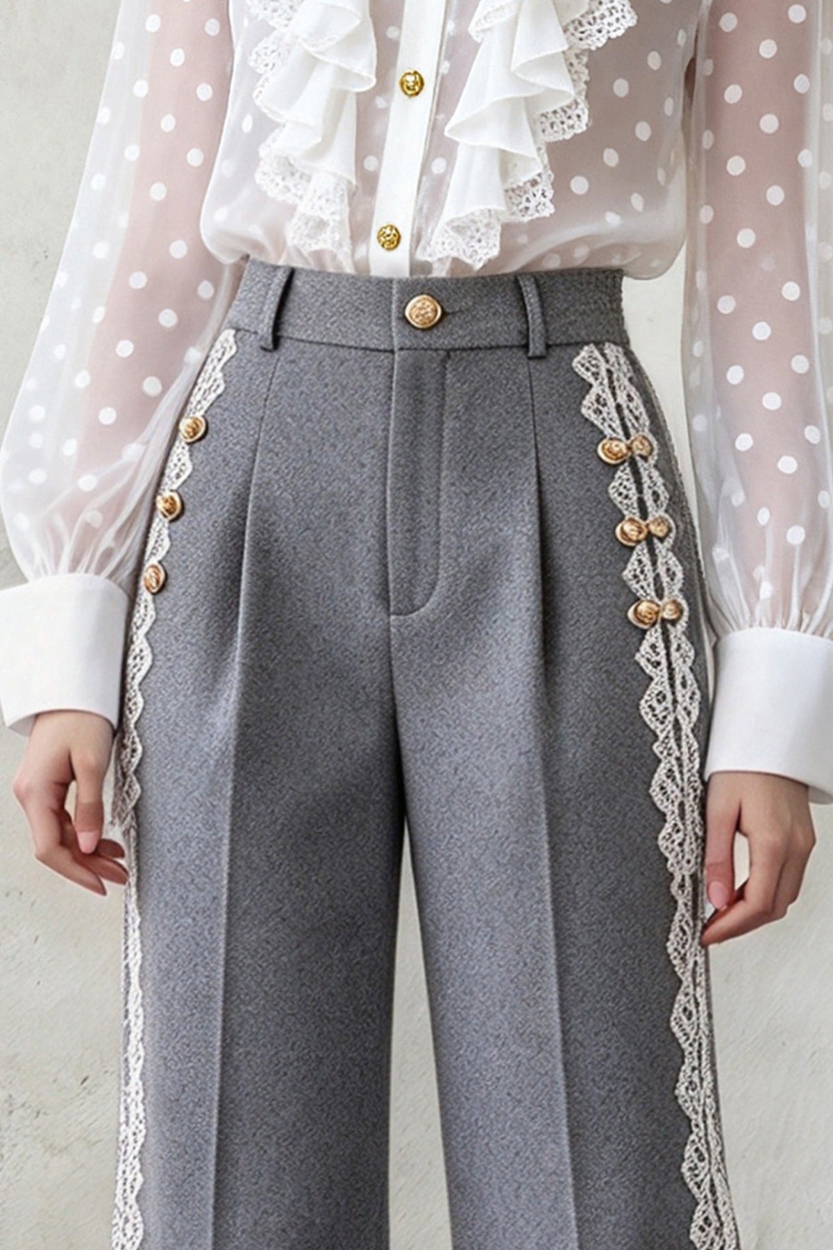 Gray Woven Wide-Leg Pants