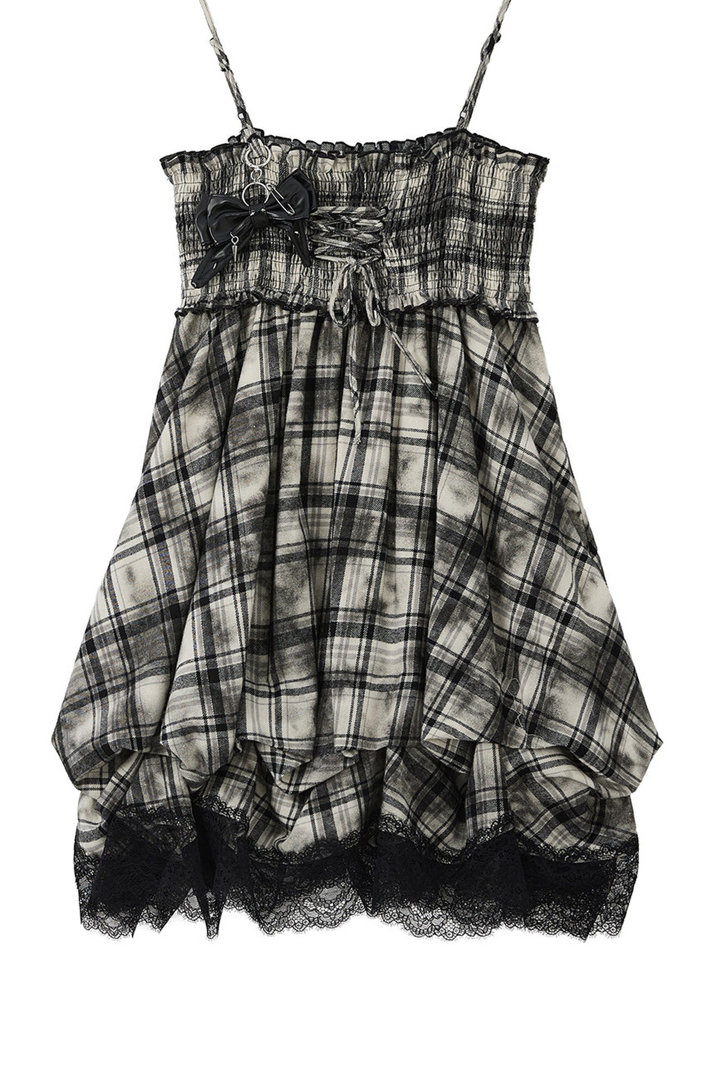 Kariertes Camisole-Kleid mit Spitzen-Patchwork