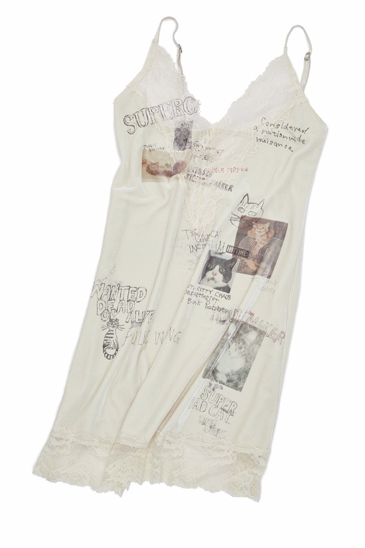 Cat Print Lace Trim Slip Dress