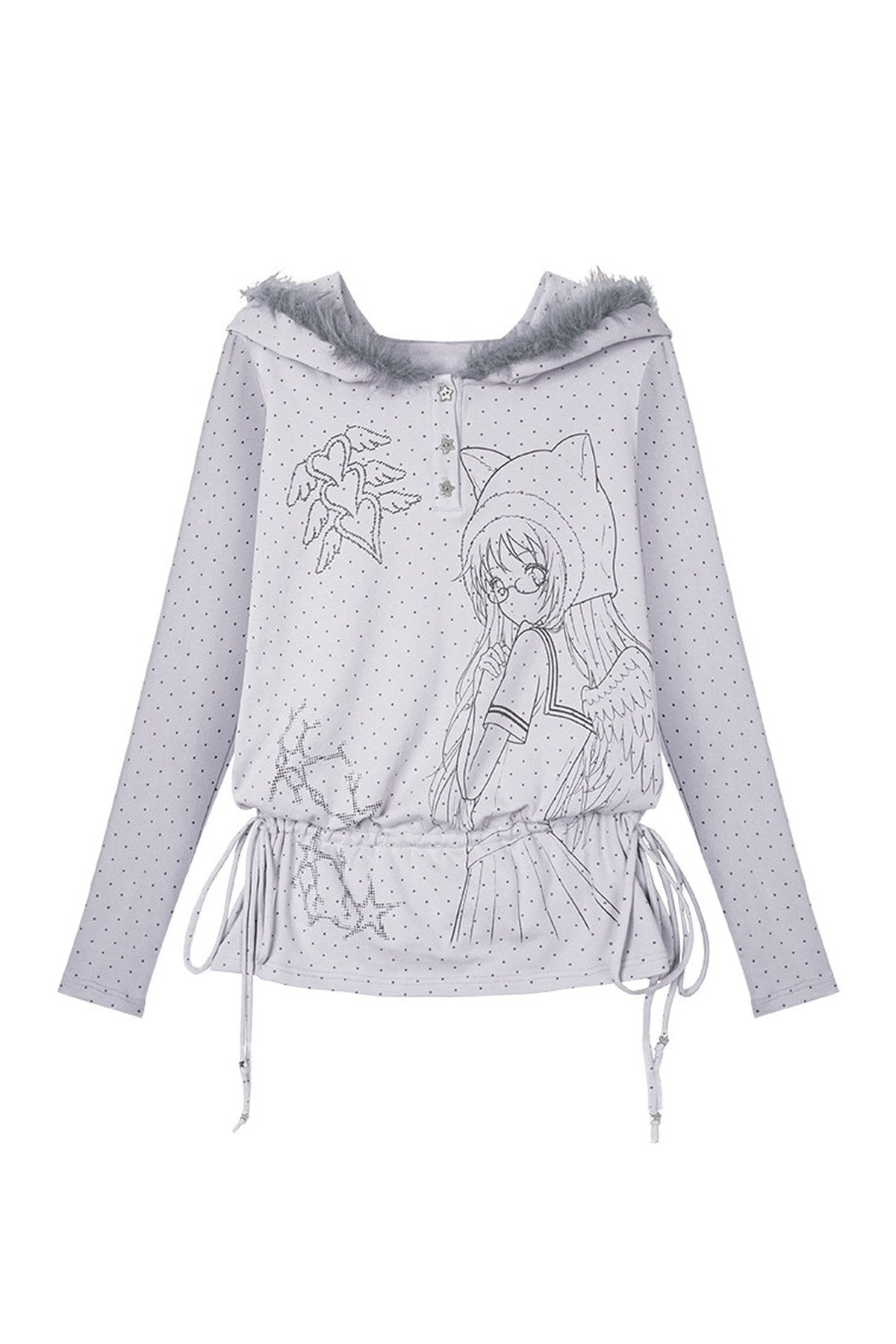 Gray Purple Printed Hoodie