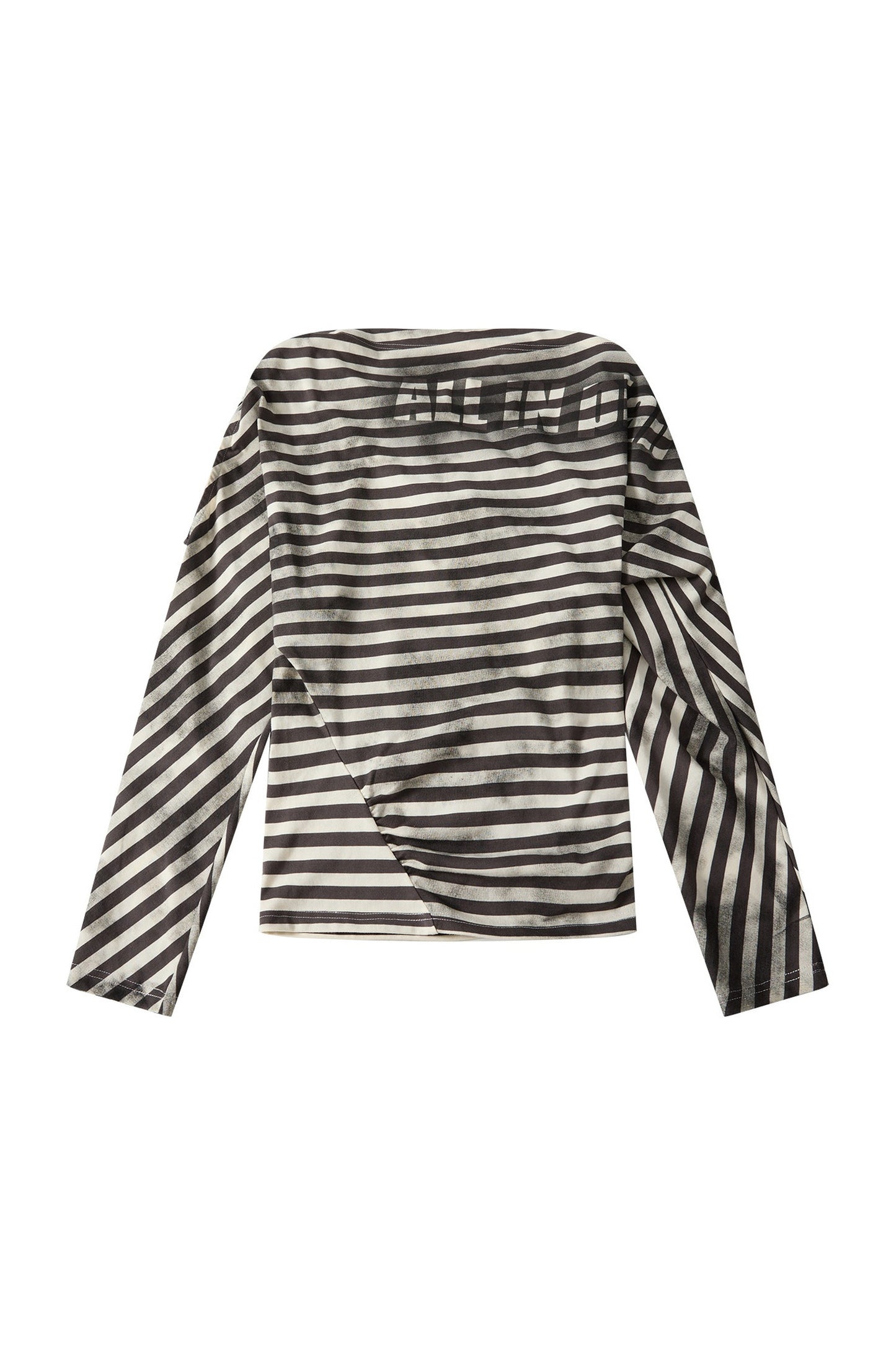 Top asimmetrico a righe con spalle scoperte e maniche lunghe
