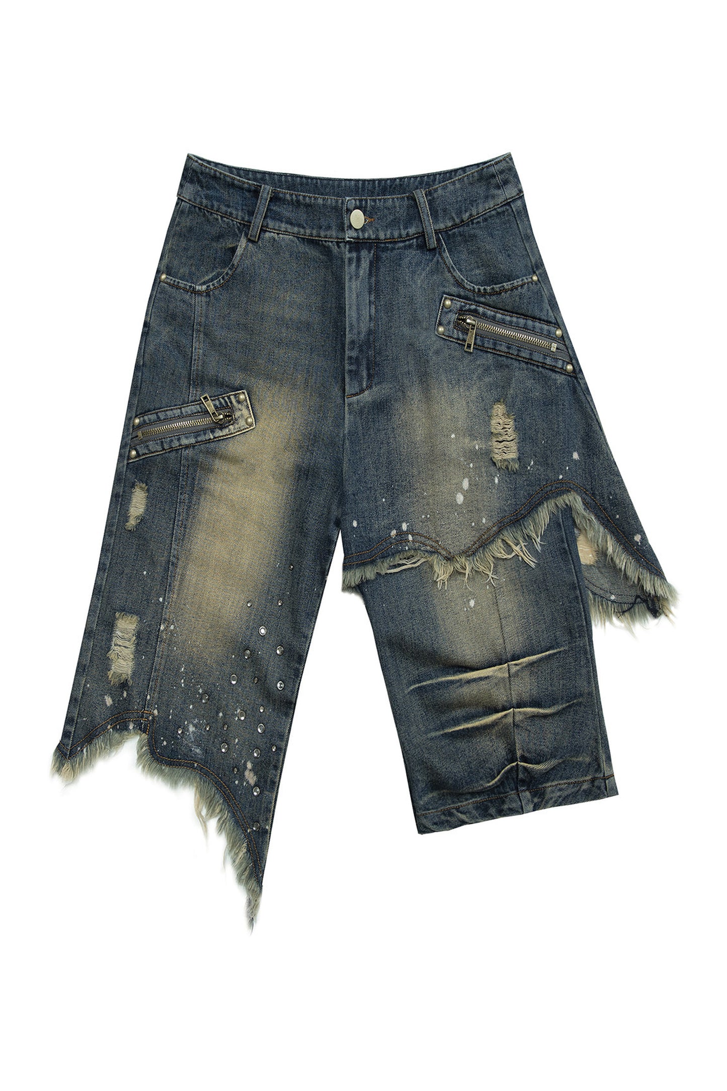 Pantaloncini di jeans effetto vissuto a gamba ampia