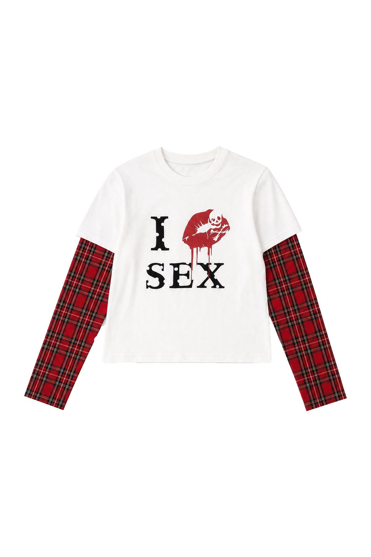 Red Checkered Patchwork Long Sleeve T-Shirt