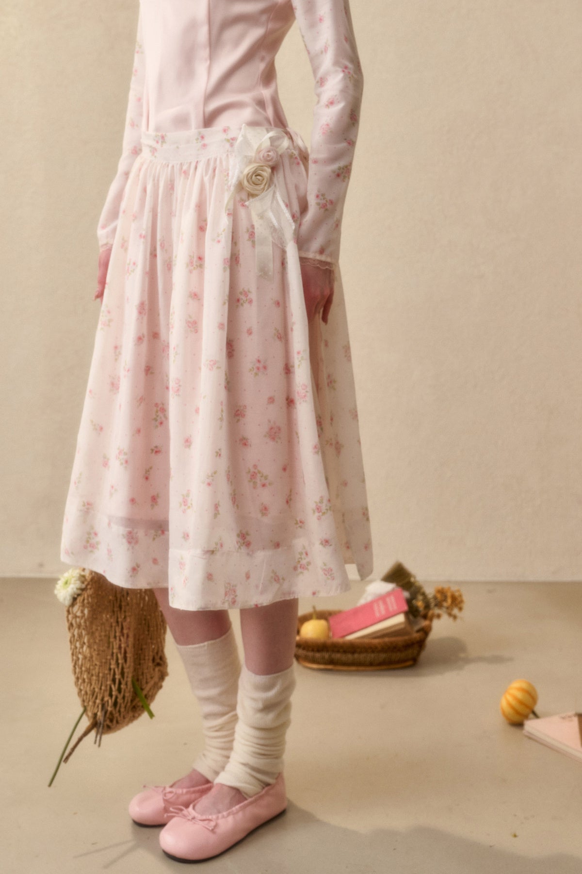 Peach Floral Satin Tencel Dress Set-Up