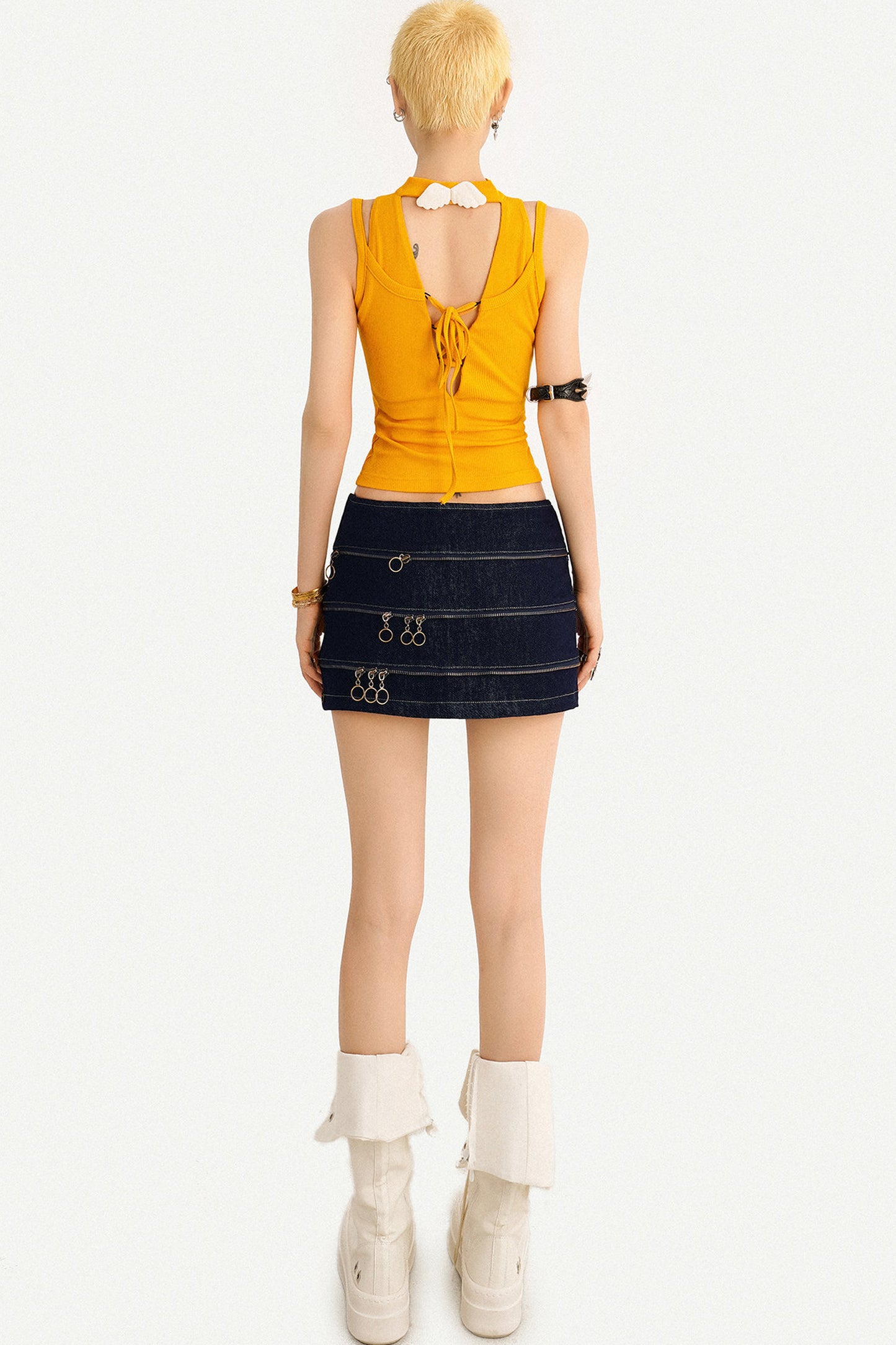Multi-Zip Denim Mini Skirt