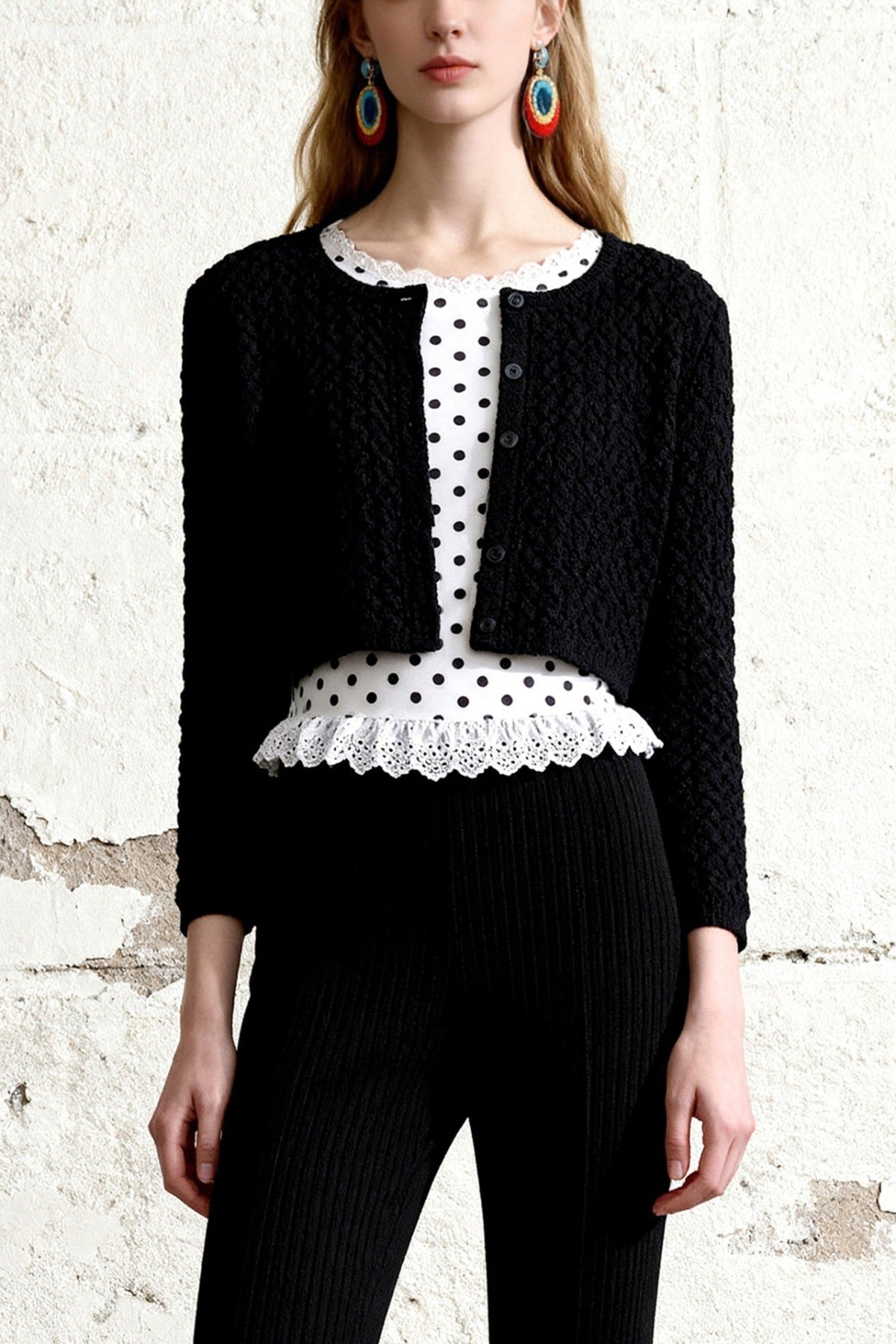 Knit Cardigan and Flared Pants Set
