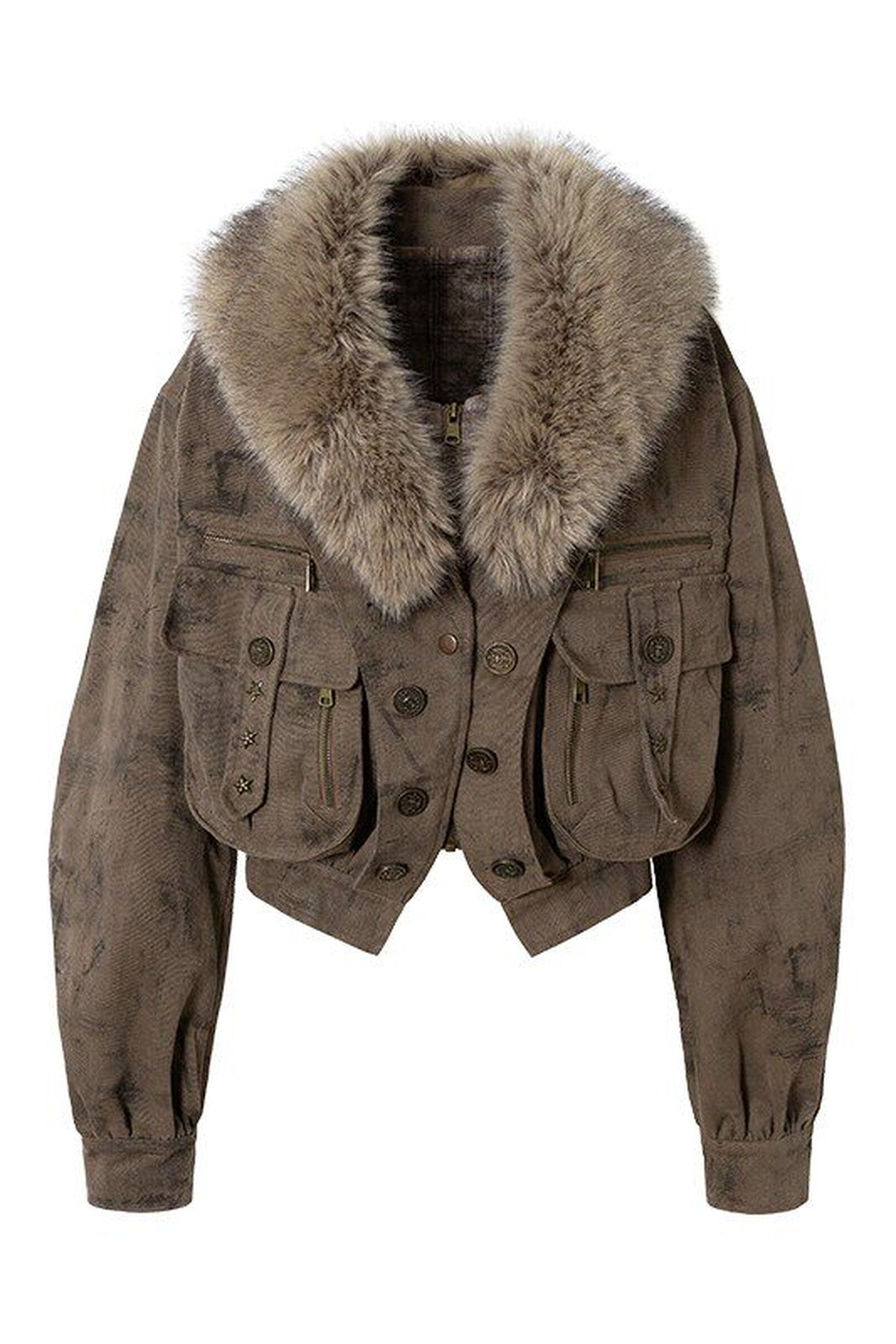 Functional Layered-Look Suede Jacket