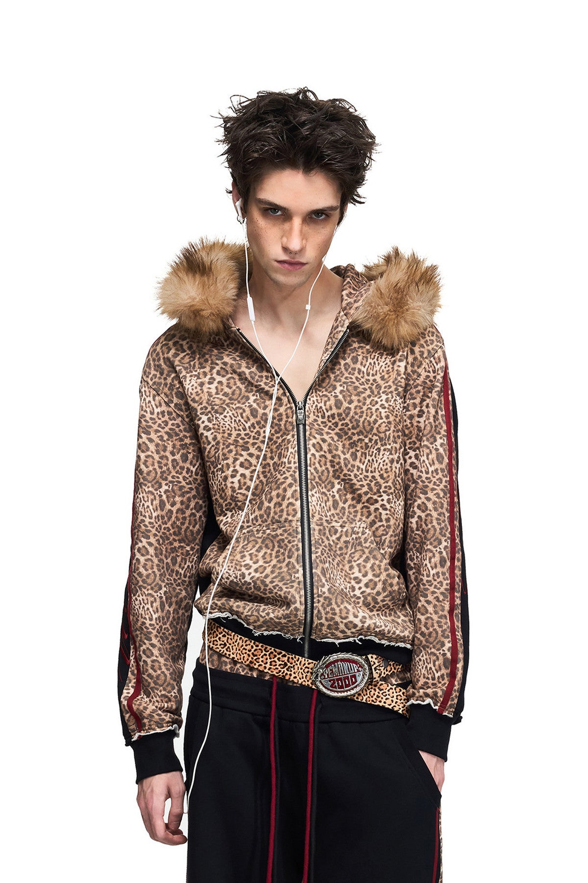 Leopard Print Zip-Up Hooded Jacket