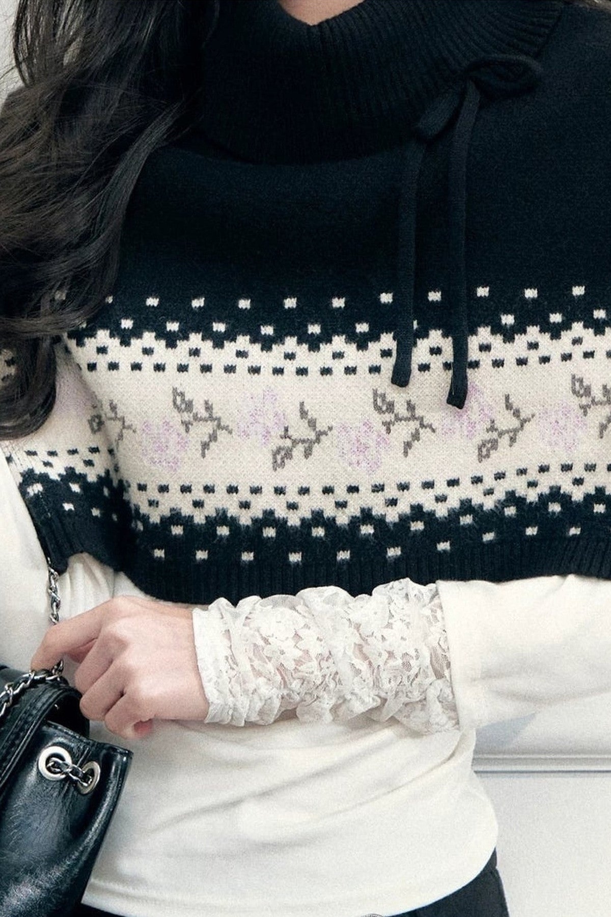Mantella scialle Fair Isle con lacci