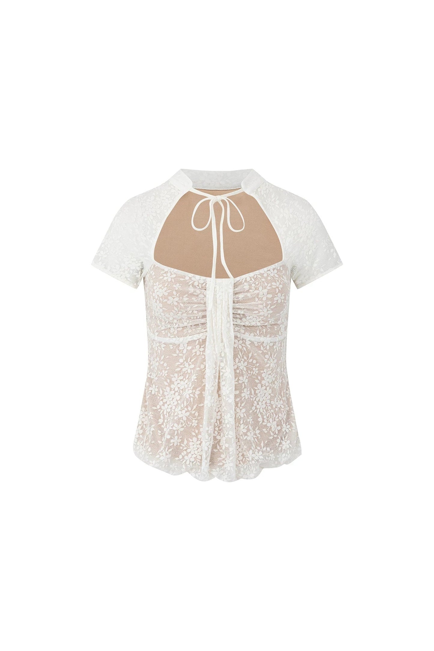 White Lace Jacquard Stand Collar T-Shirt