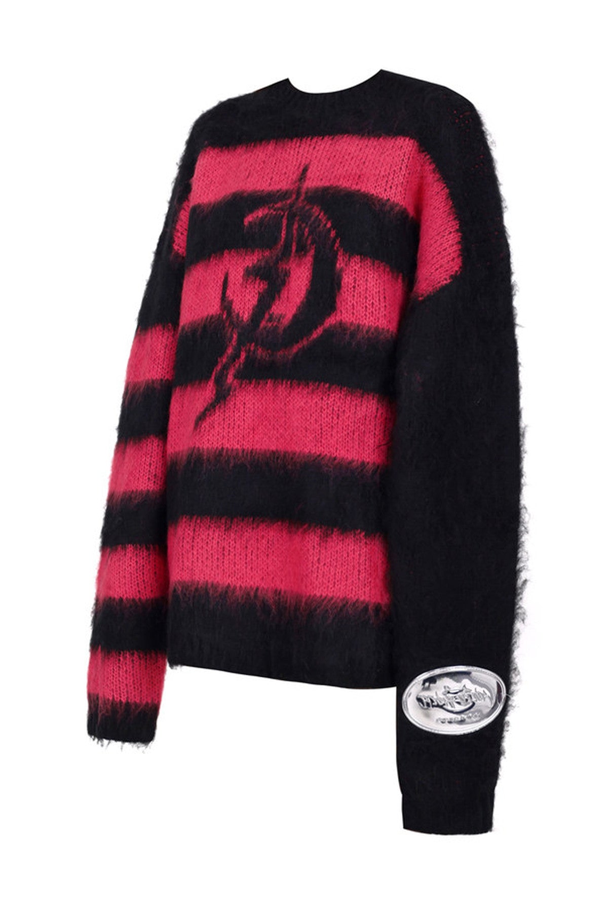 Loose Black Pink Stripe Knit Tops