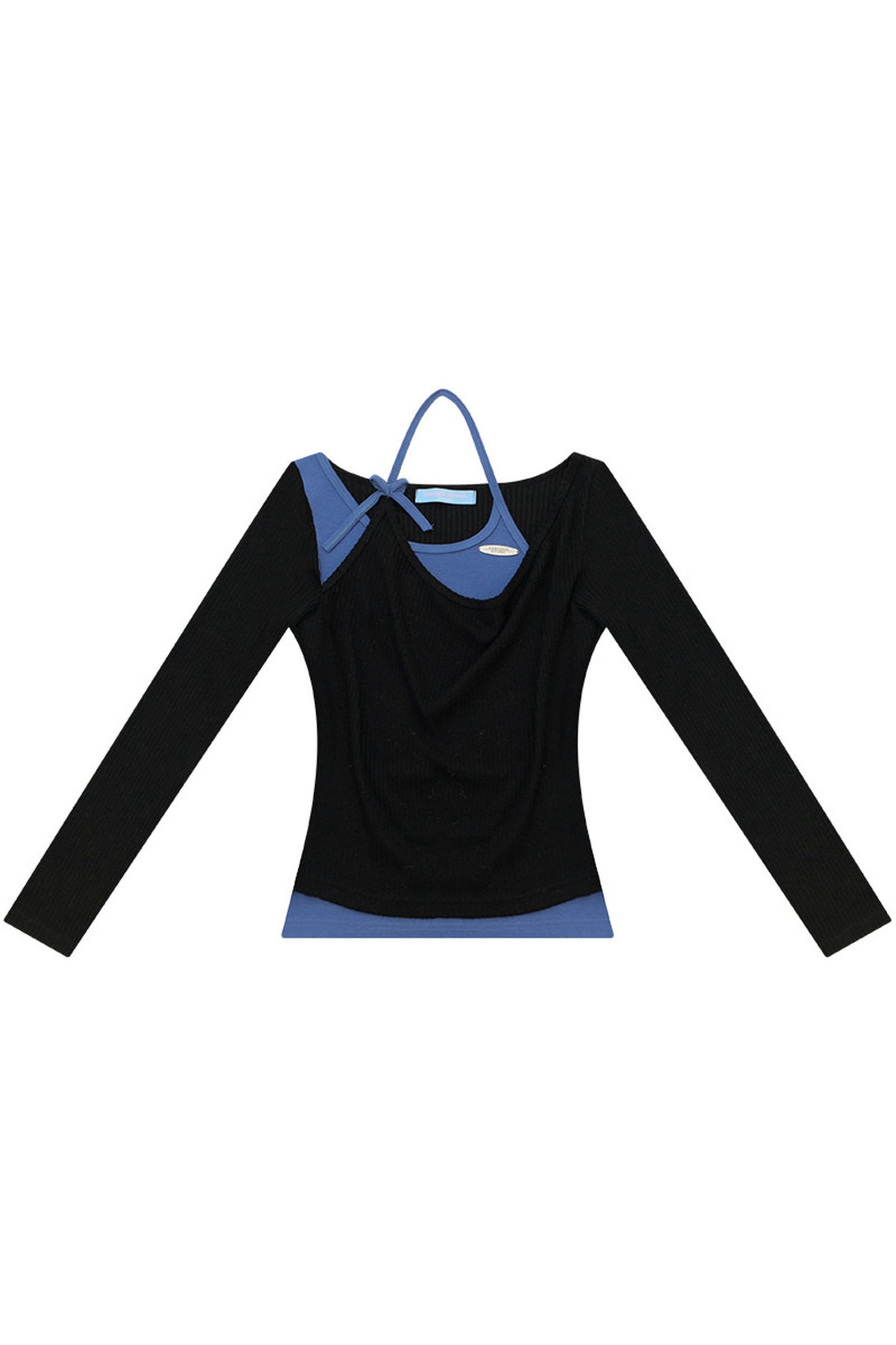 Blue Black Spliced Halter Knit Top
