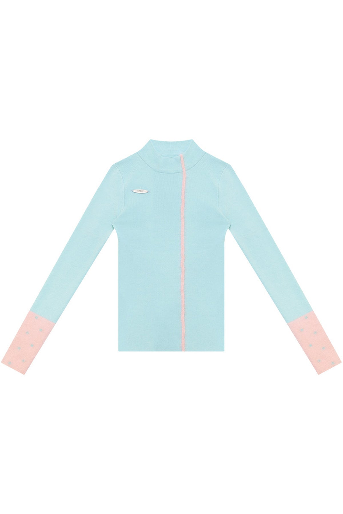 Top in maglia blu a collo alto