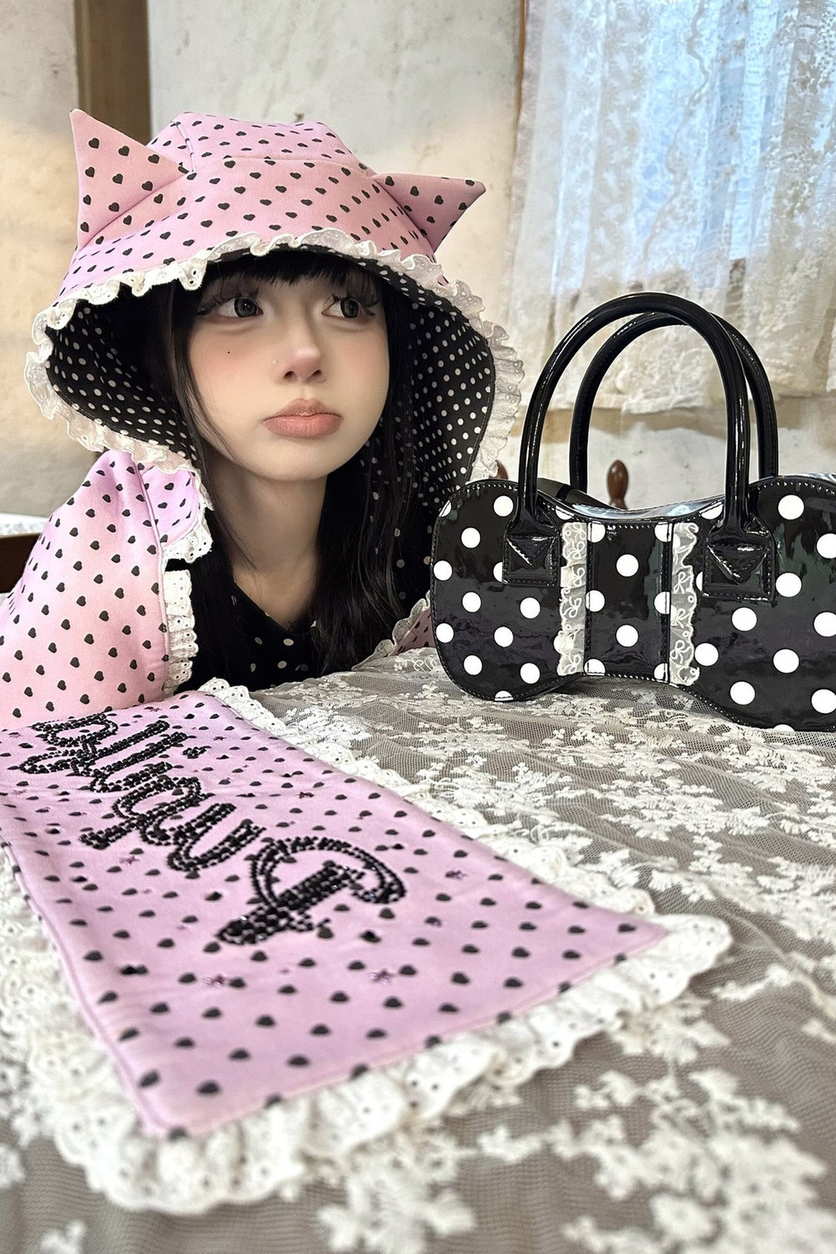 Reversible Cat Ear Rhinestone Scarf Hat