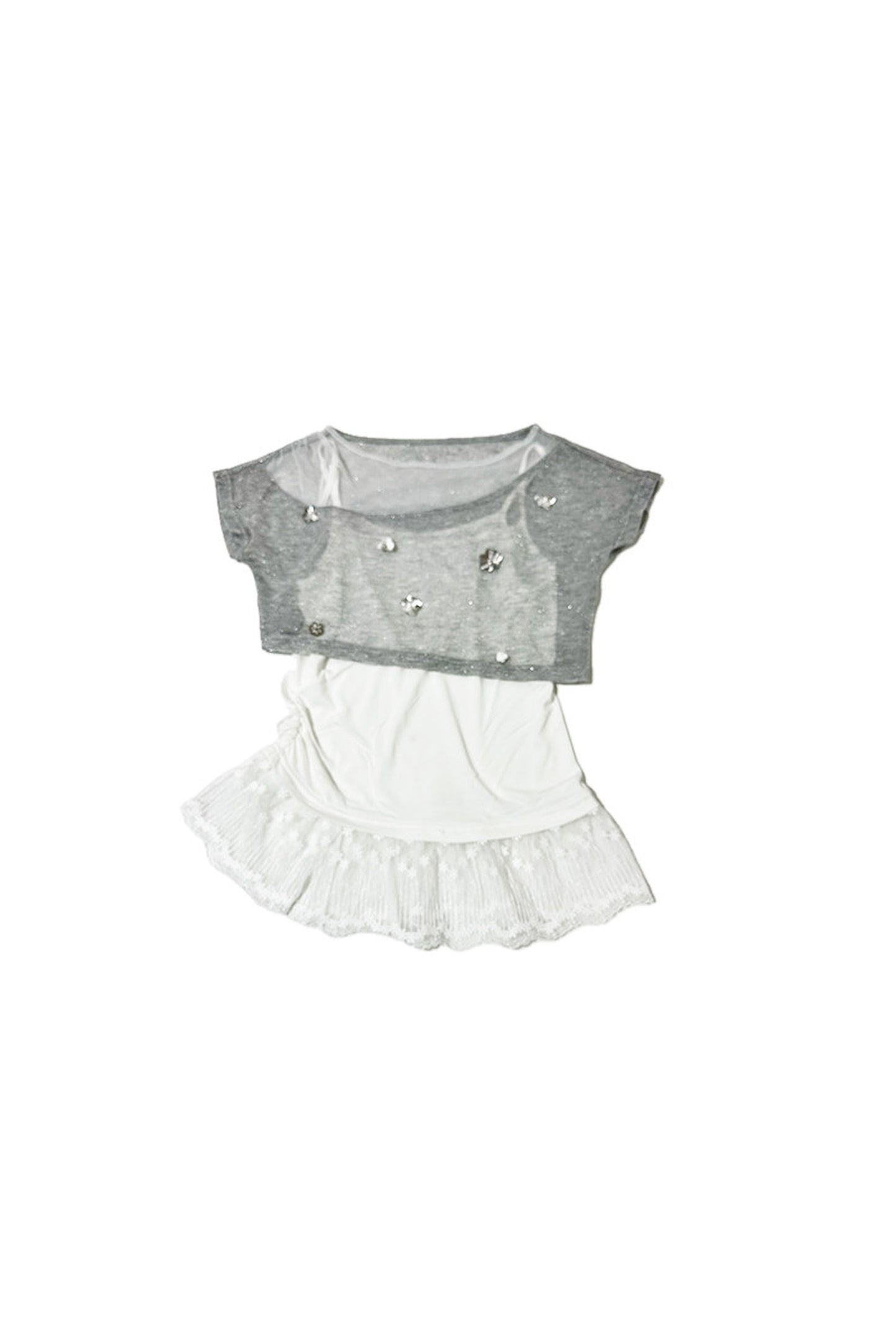 Completo con copricostume in rete a fiori con paillettes e canotta