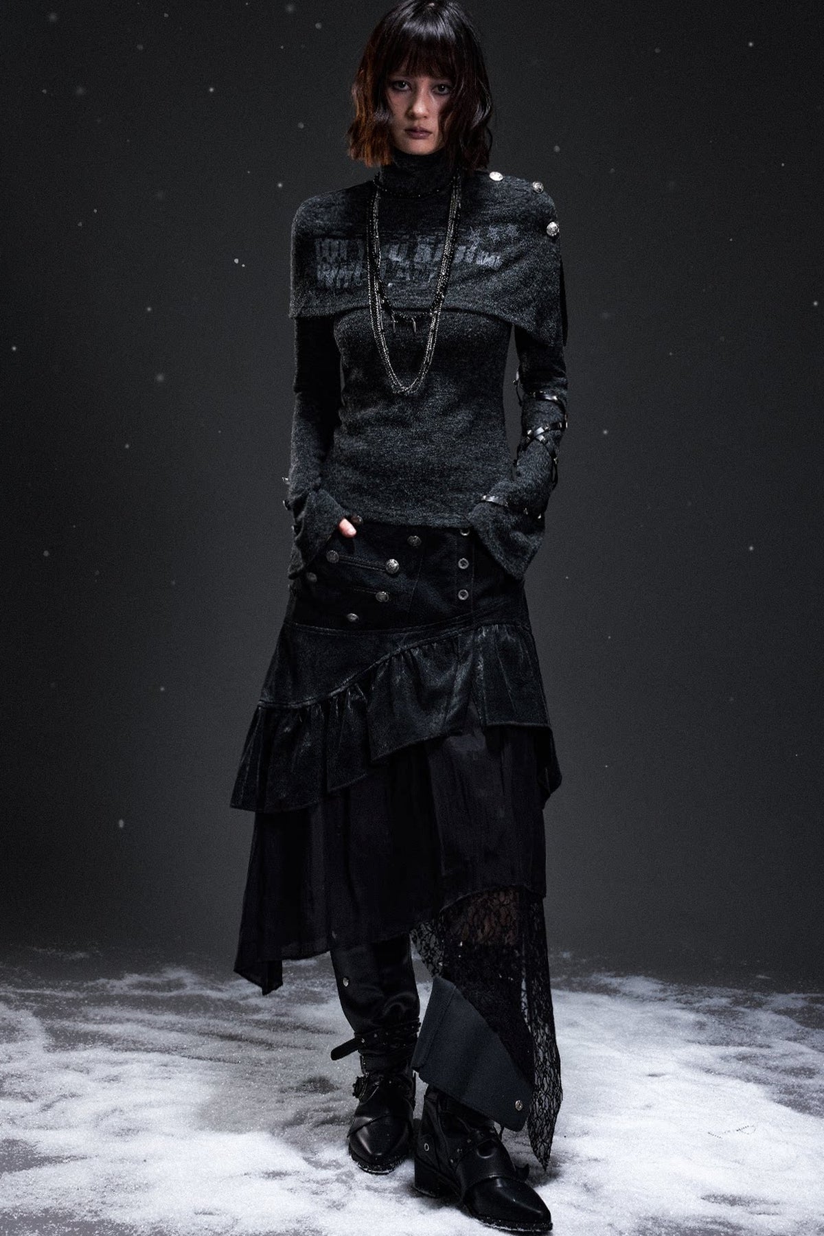 Palace-Style Suede Patchwork Asymmetrical Skirt
