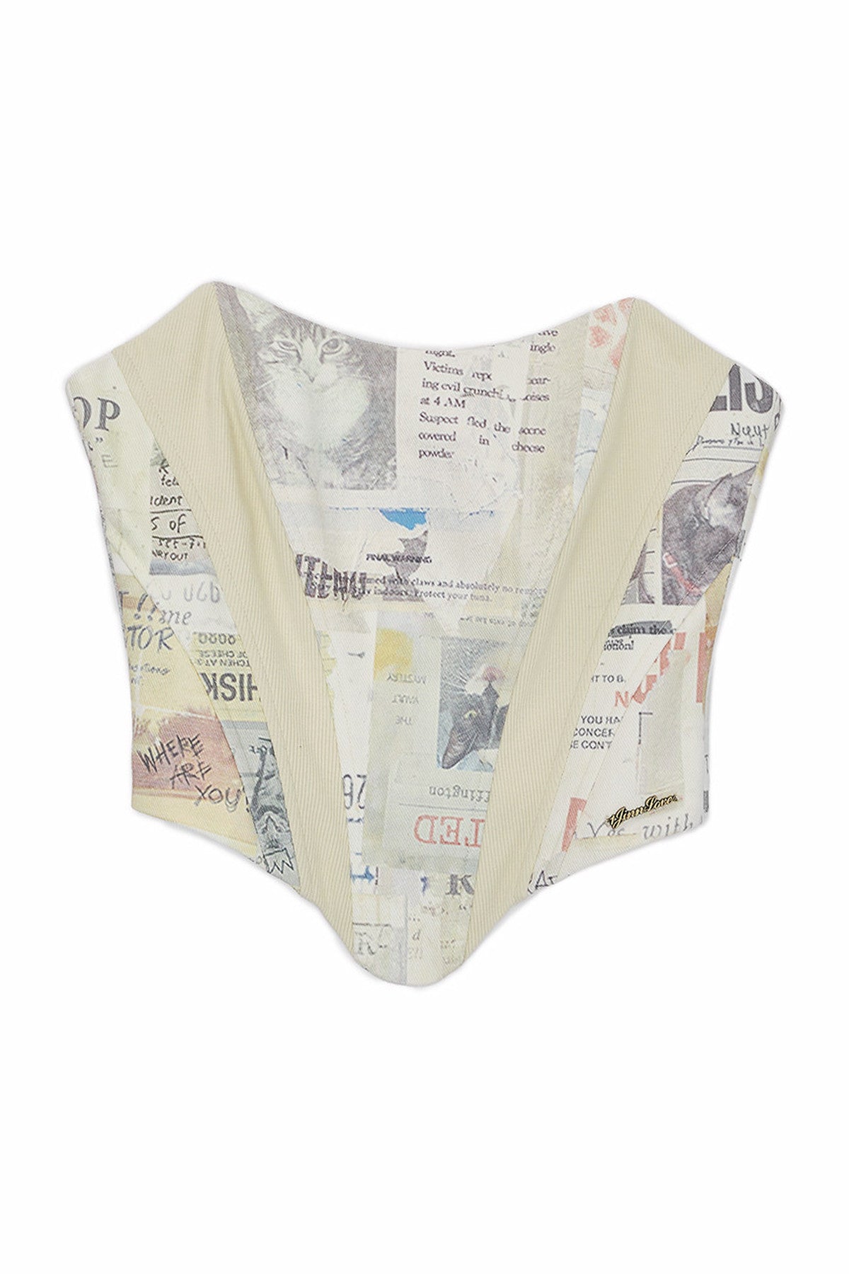 Cat Newspaper Print Strapless Camisole