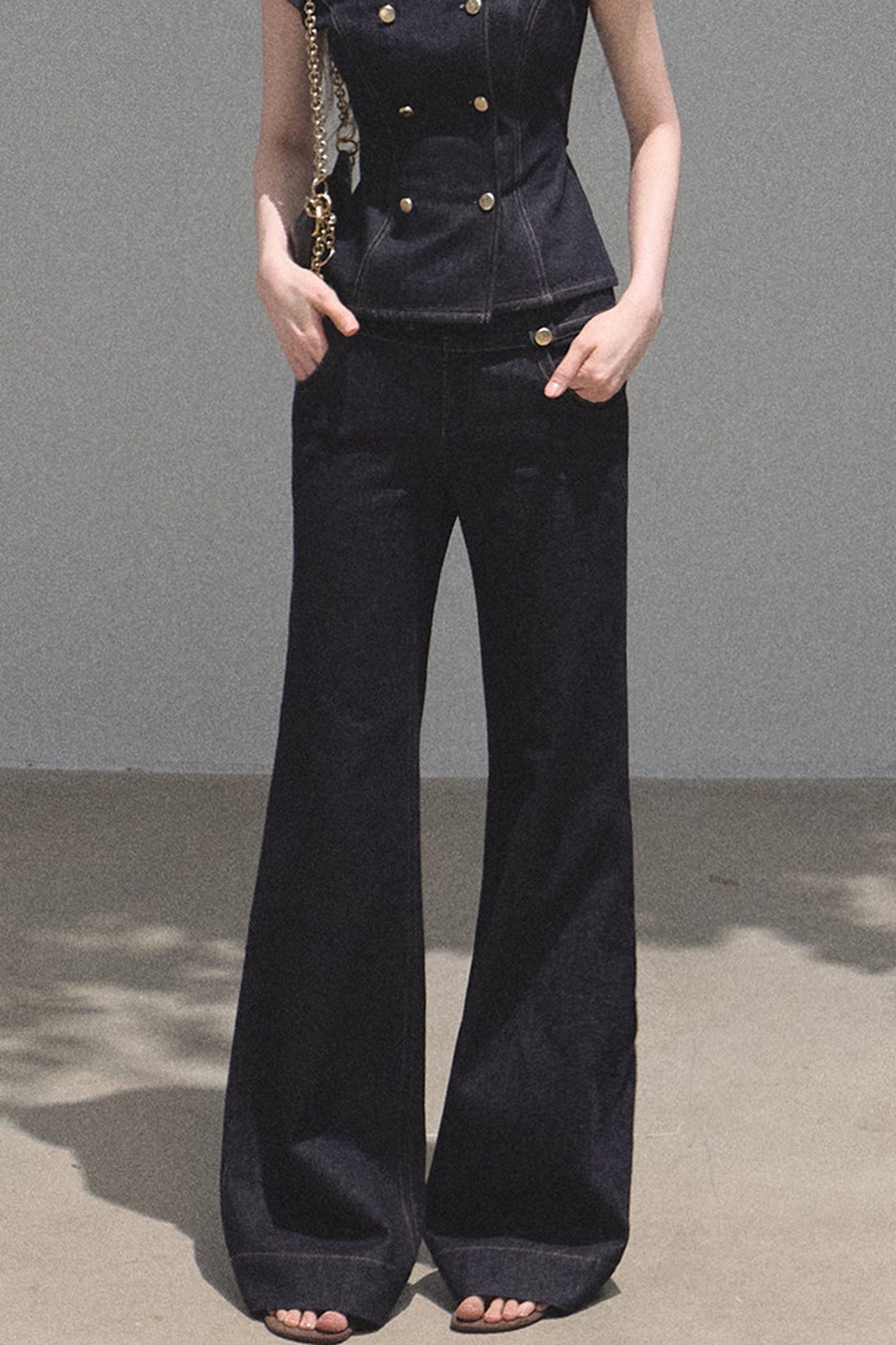 Retro Denim Waist-Cinching Dress Set-Up