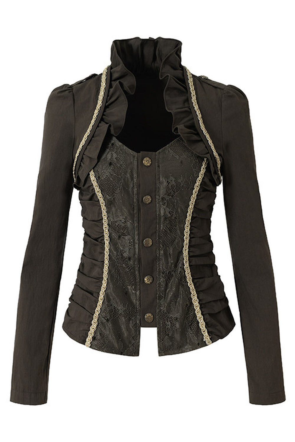 Lace Patchwork Ruched Layered-Look Shirt