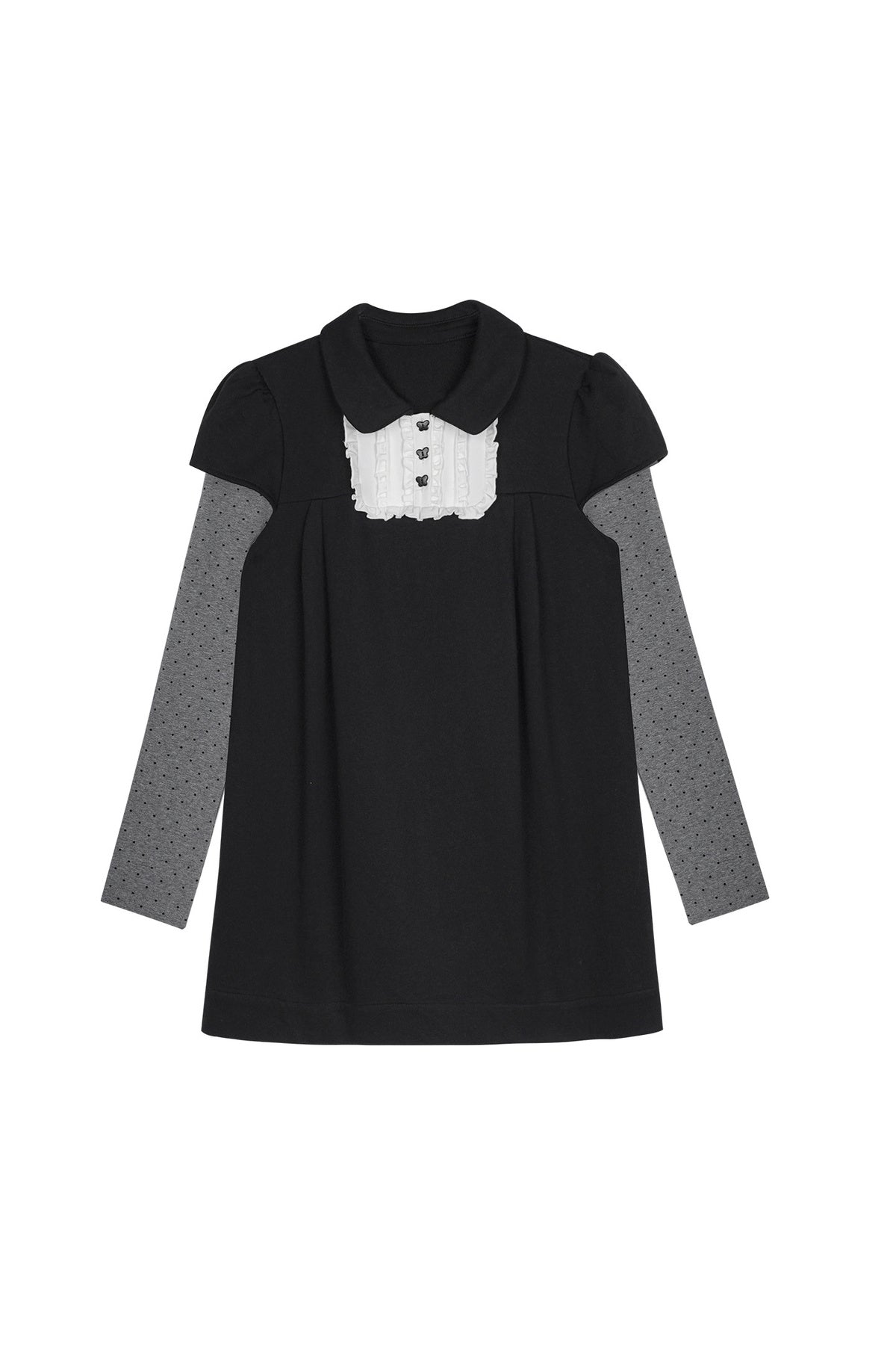 Dark Doll Collar Layered-Look Long Sleeve Dress