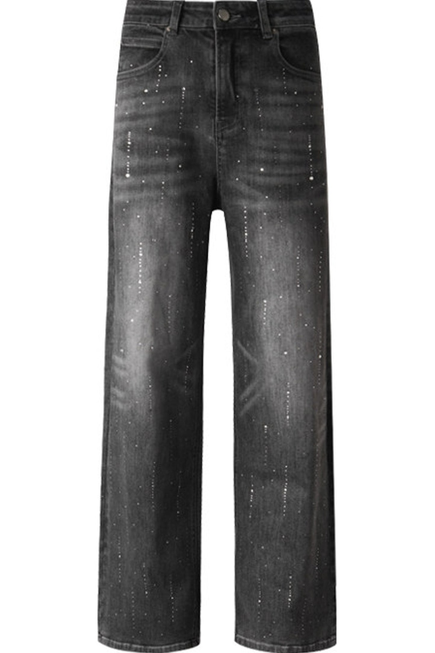 Scattered Rhinestone Wide-Leg Jeans