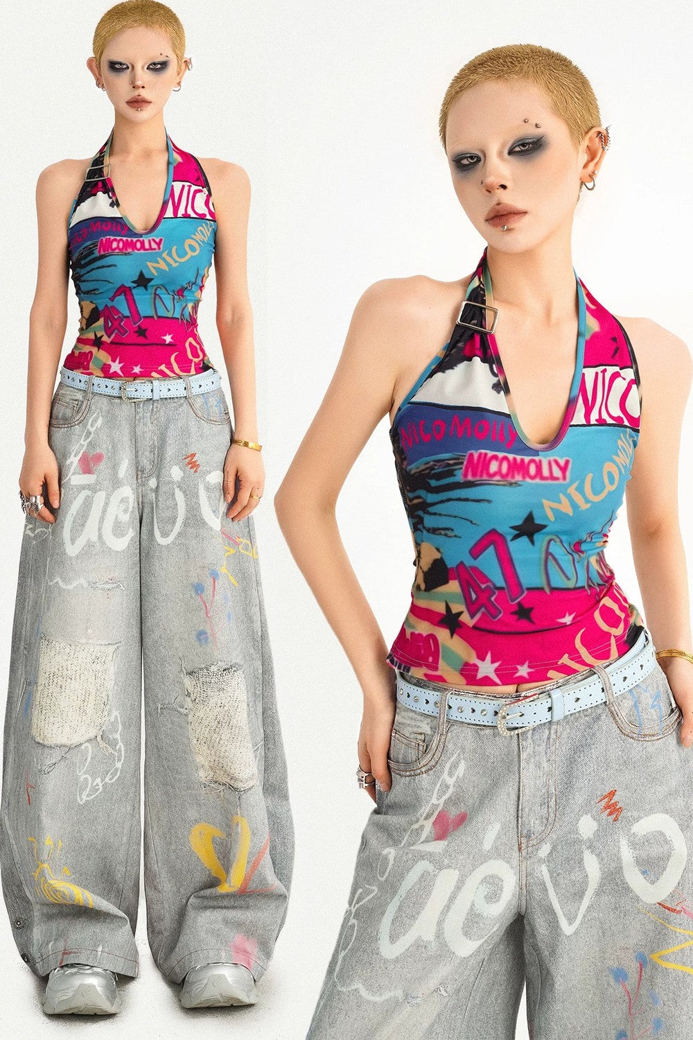 Graffiti Halter Backless Top