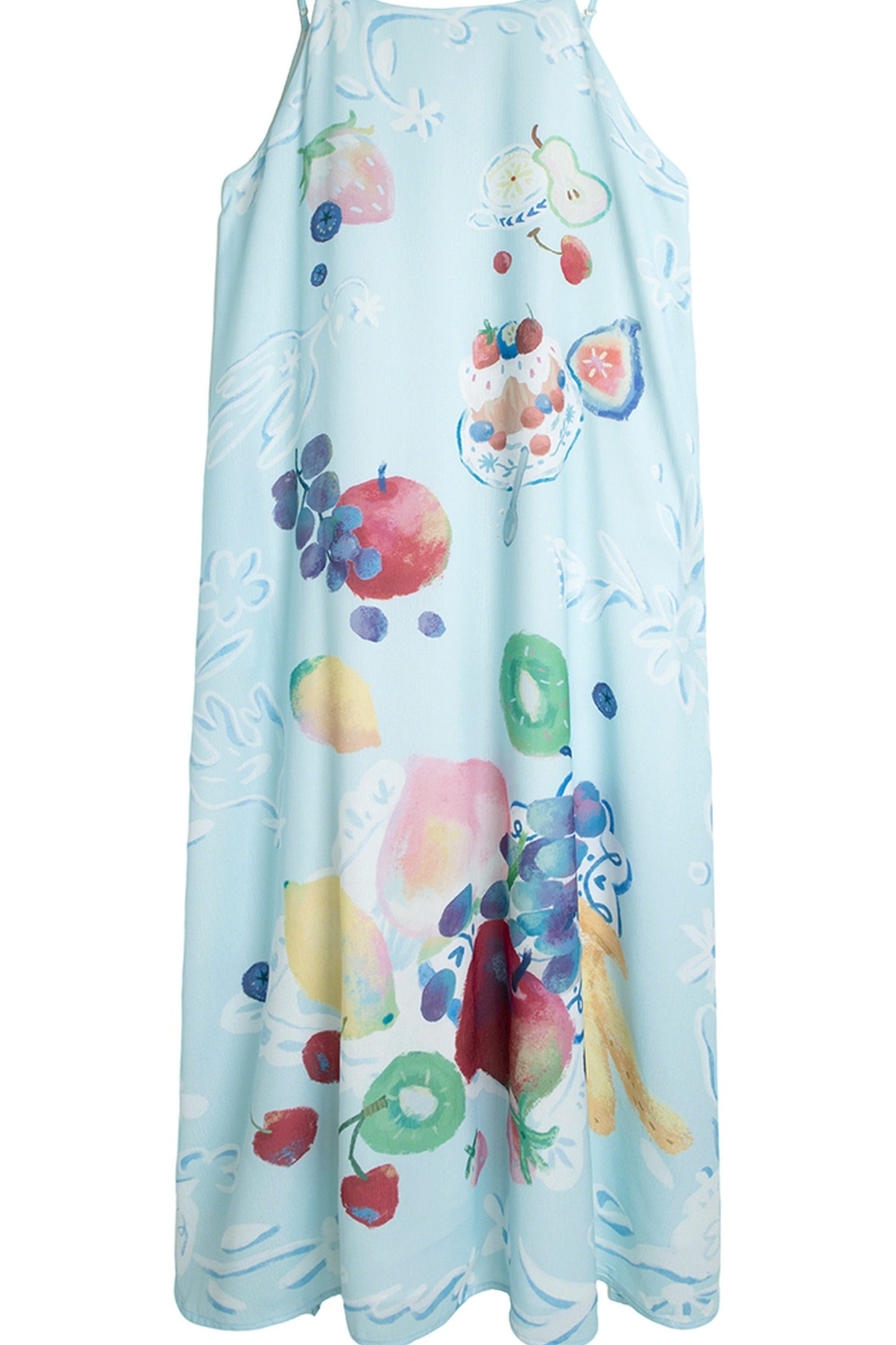 Hand-Painted Fruit Print Slip Dress