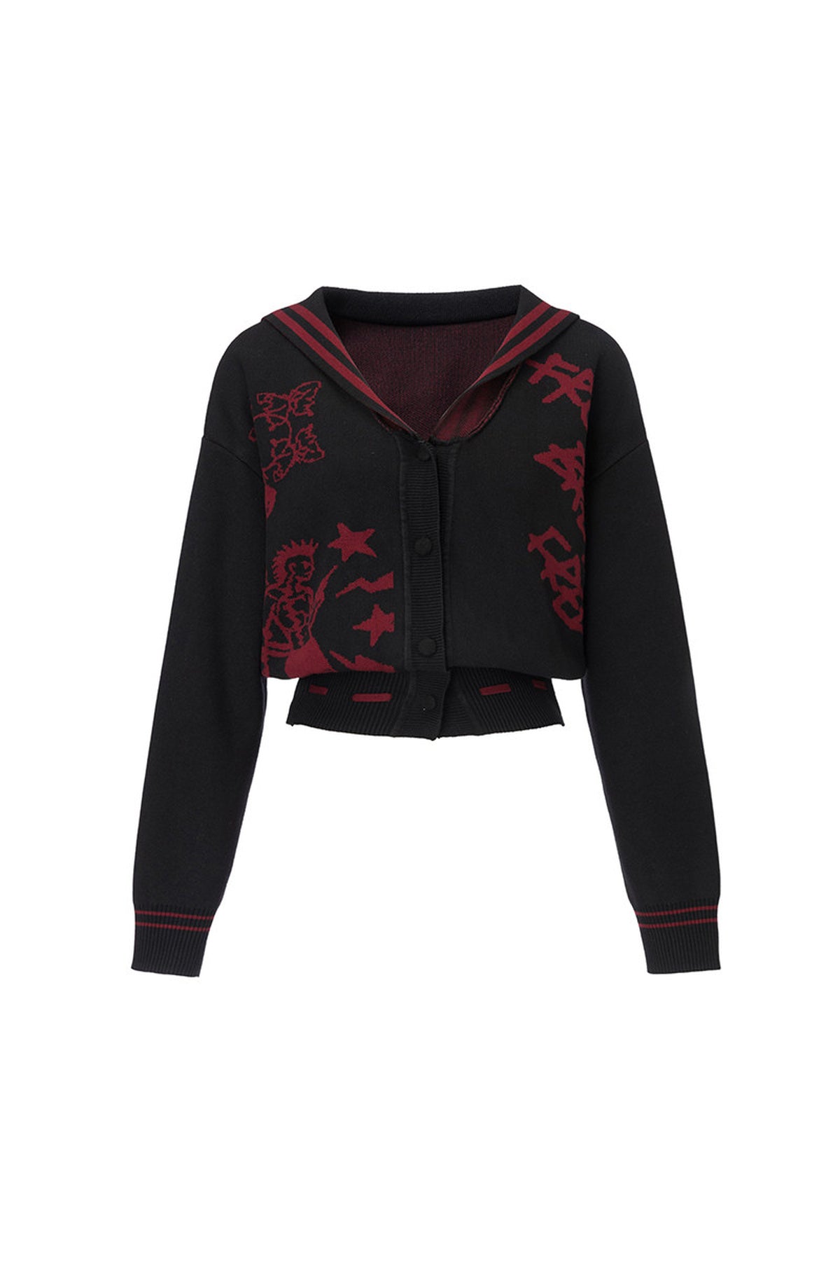 Red Pattern Sailor Hood Cardigan