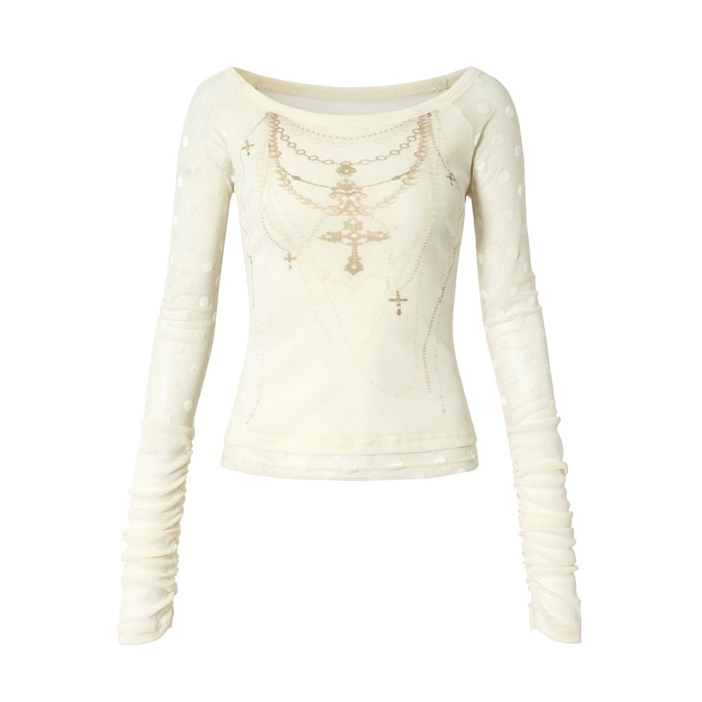Baroque Flocked Wing Embroidered Blouse