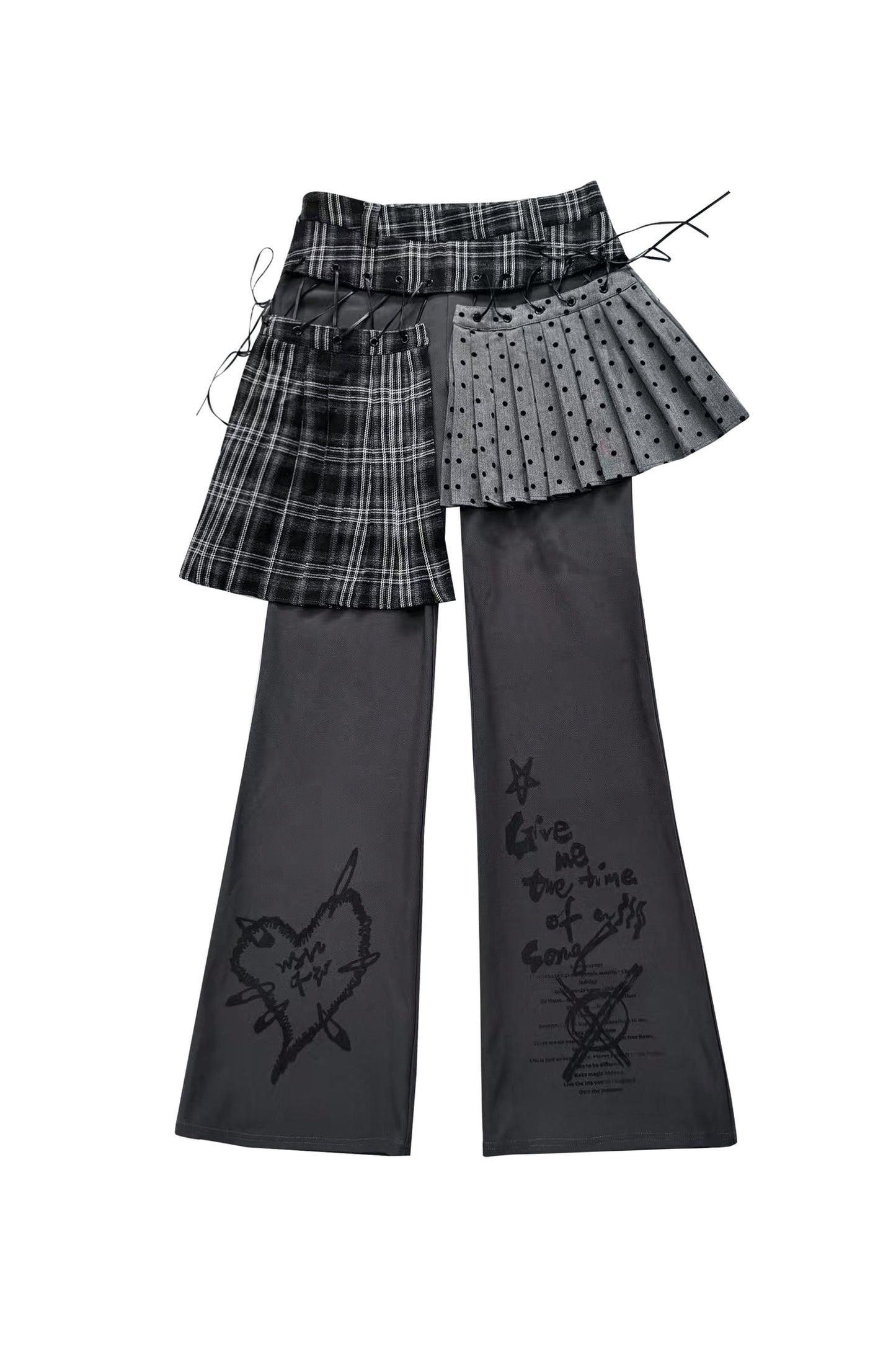 Layered Plaid Skirt Pants
