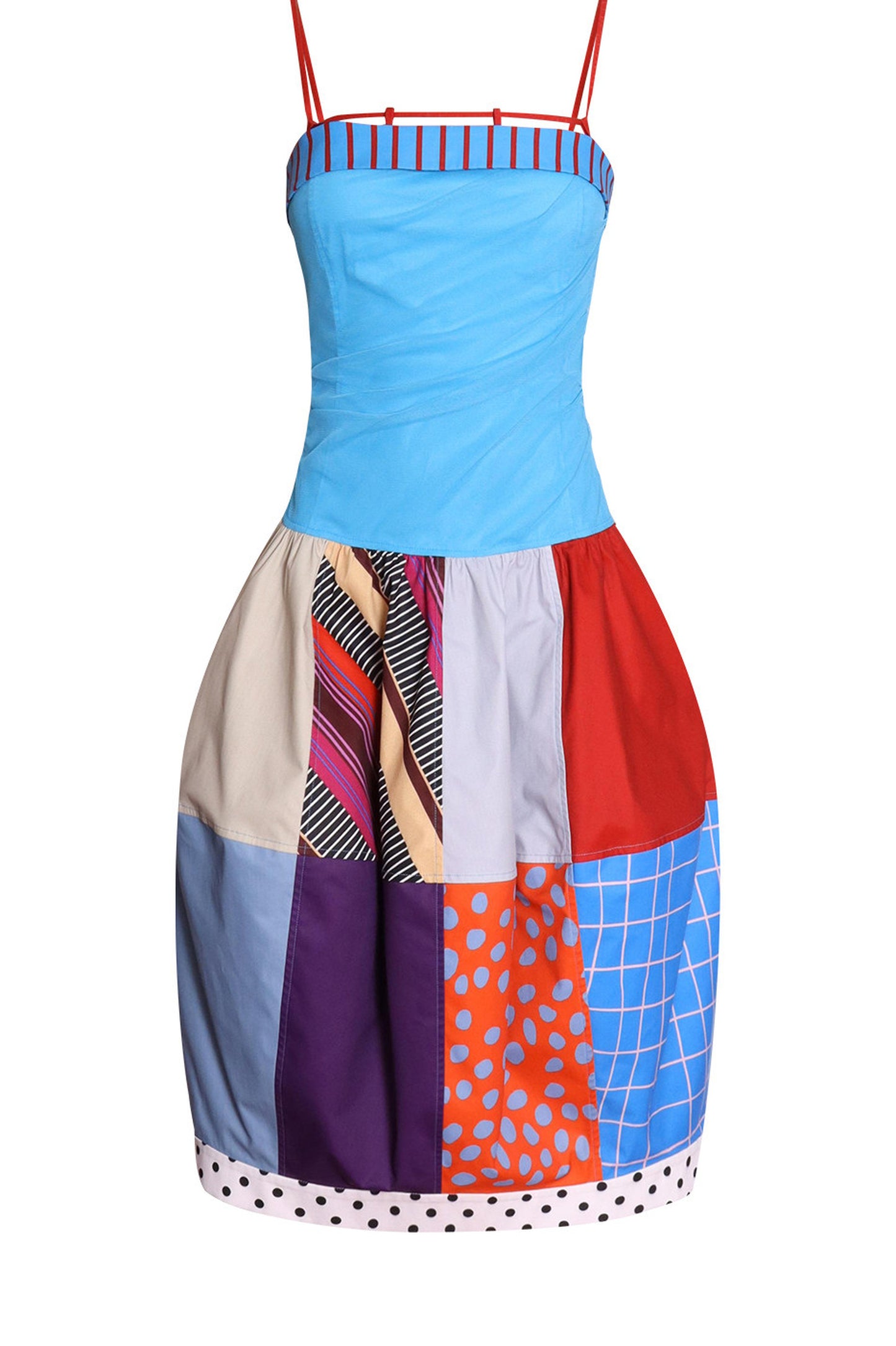 Patchwork Pleated Balloon Dress