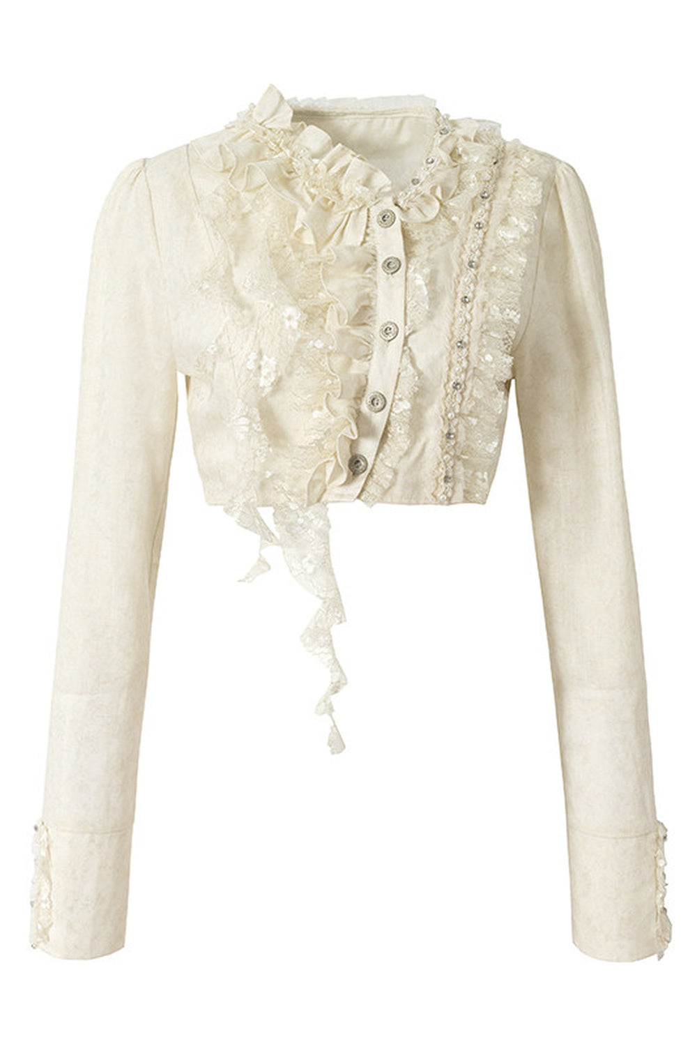 Asymmetric Polka Dot Striped Lace Shirt
