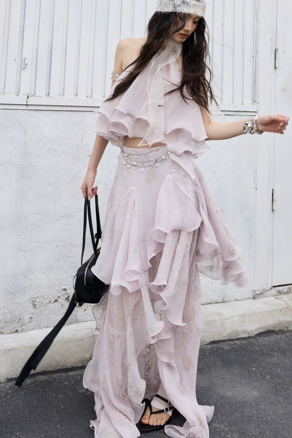 Romantic Ruffle Two-Piece Halter Top Set-Up