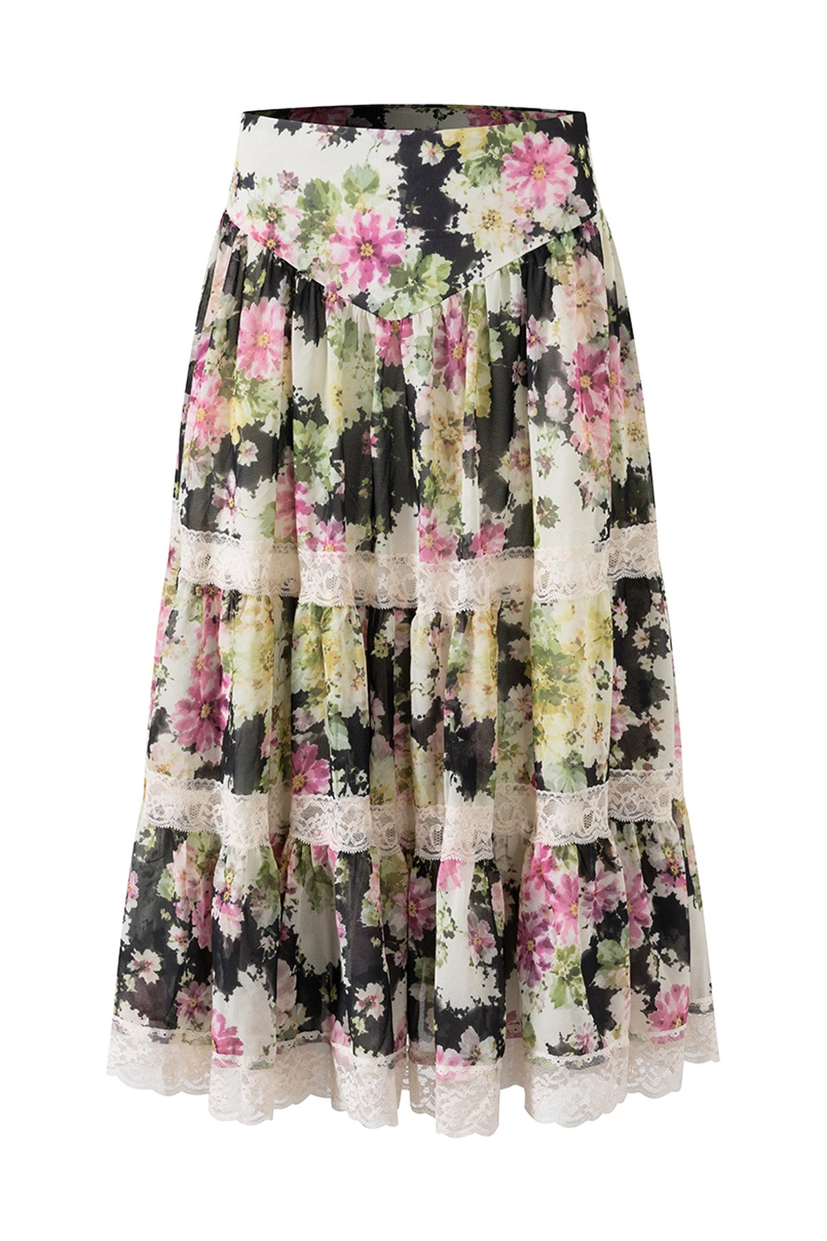 Reversible Floral Chiffon Top and Lace Skirt Set-Up