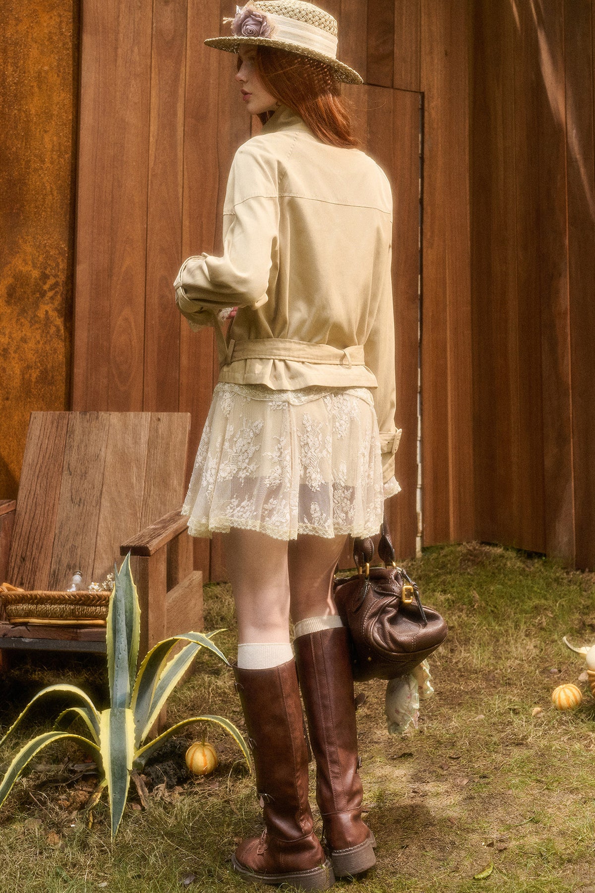 Skin Brown Short Trench Jacket