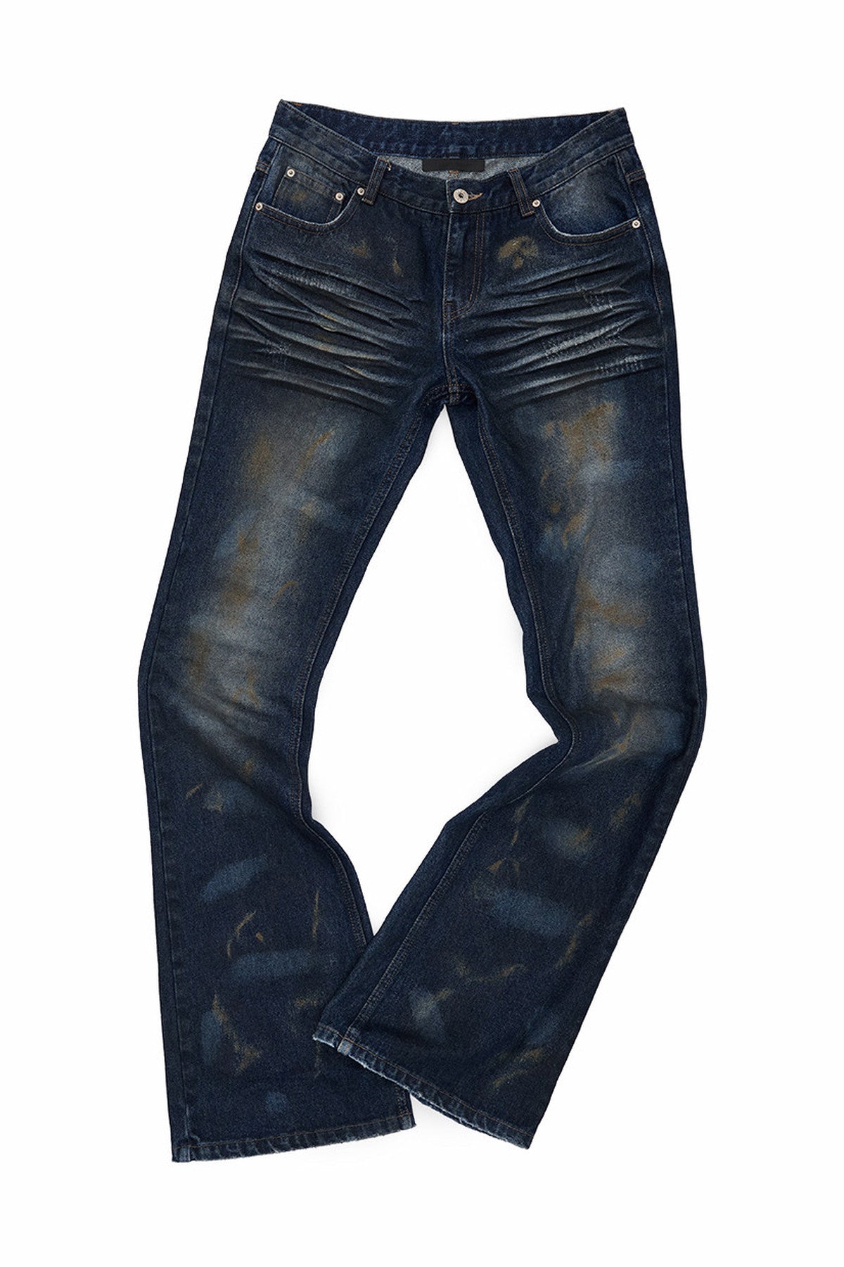 Rust-Dyed Distressed Straight Skinny Flared Jeans