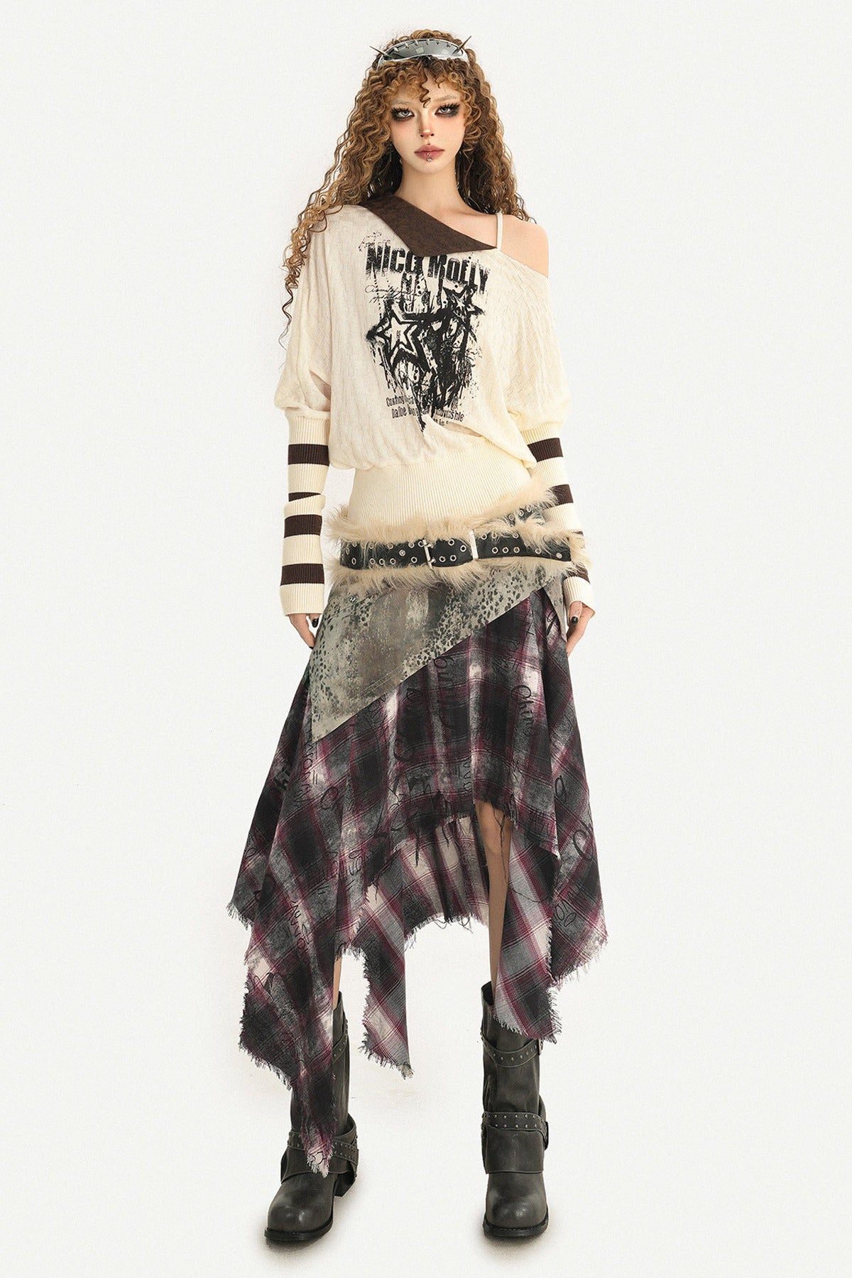 Ausgeblichener karierter Patchwork-Midirock