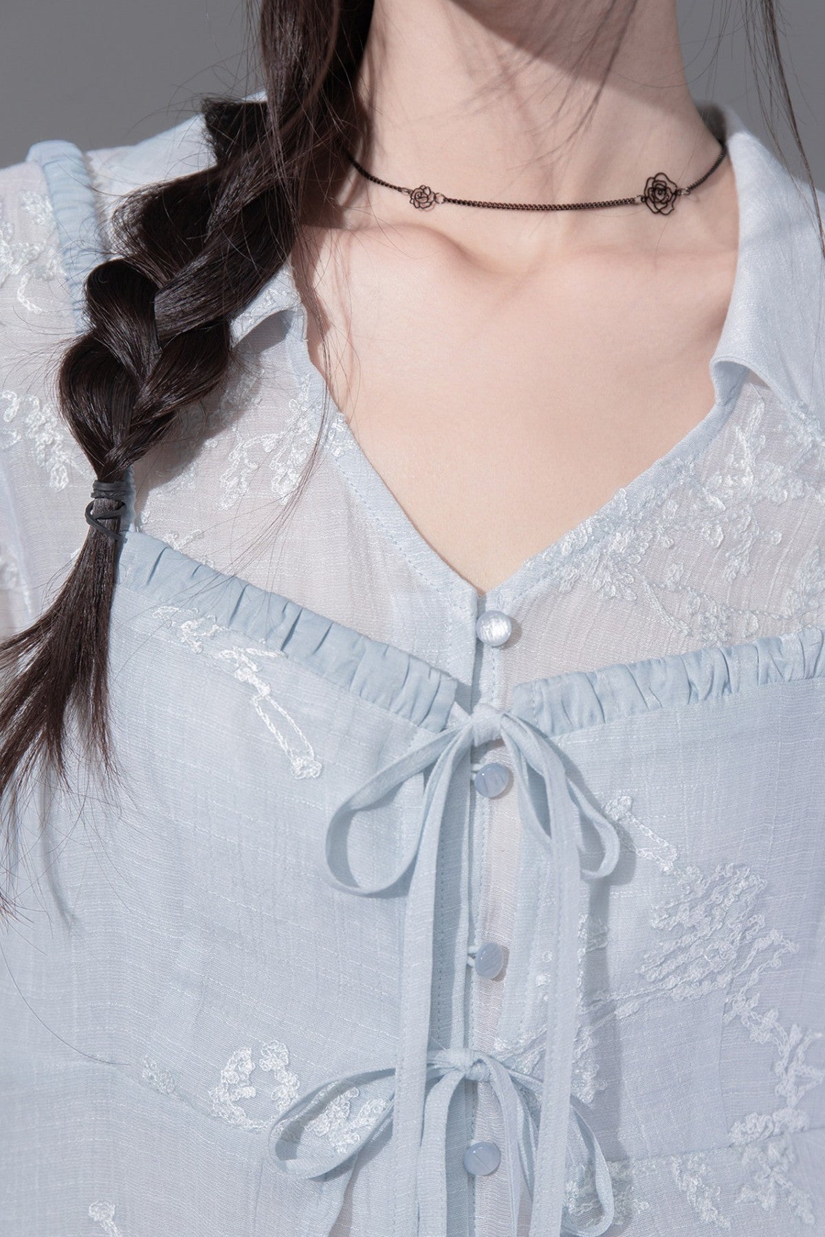 Embroidered Shirt and Camisole Set