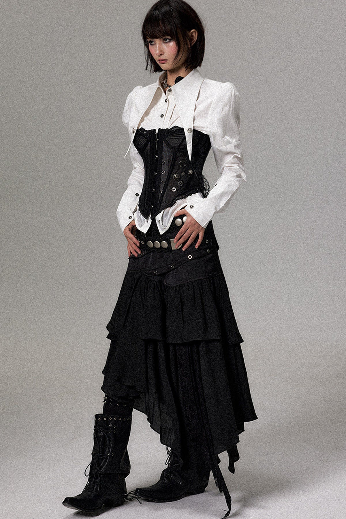 Multi-Layered Spliced Irregular Ruffle A-Line Skirt