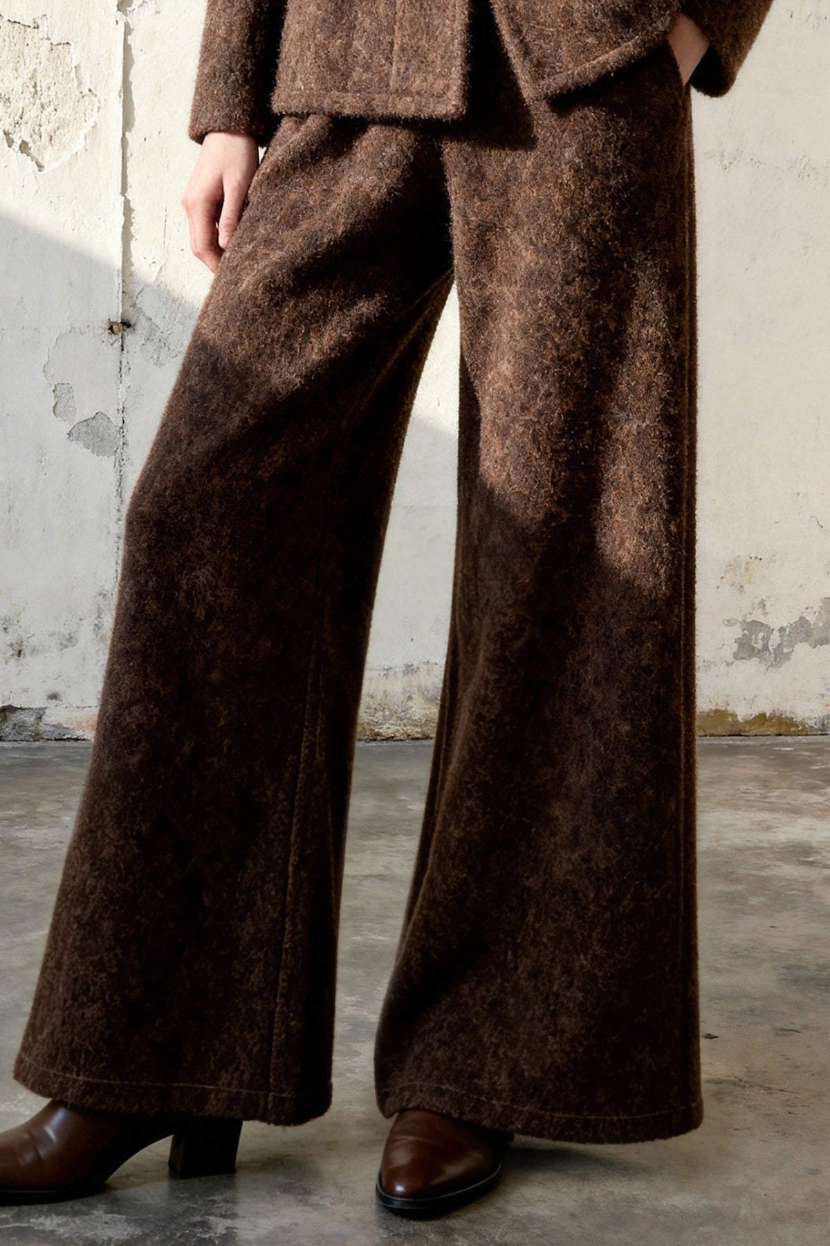 Brown Woolen Coat and Pants Set