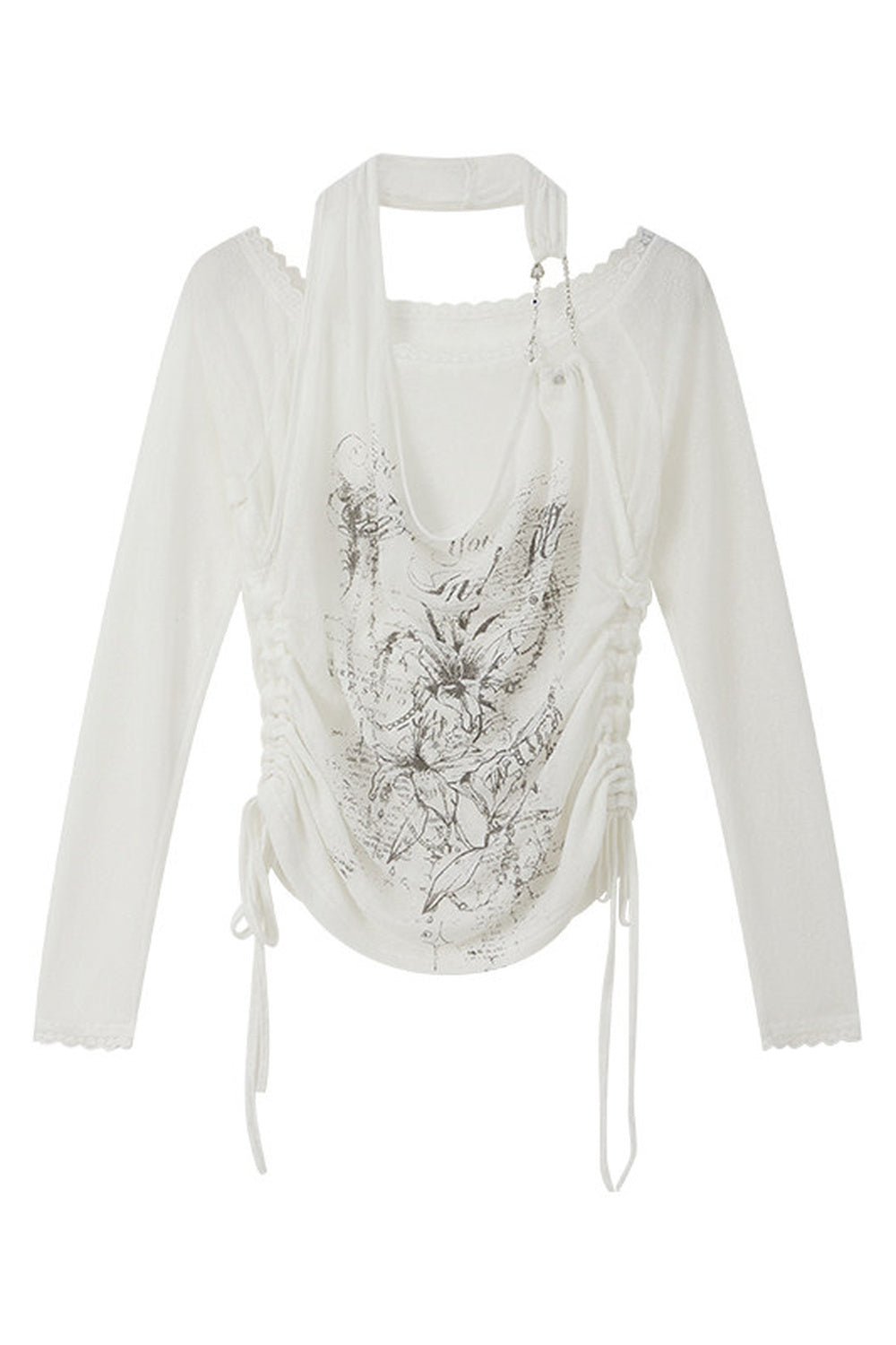 Top halter a maniche lunghe effetto sovrapposto