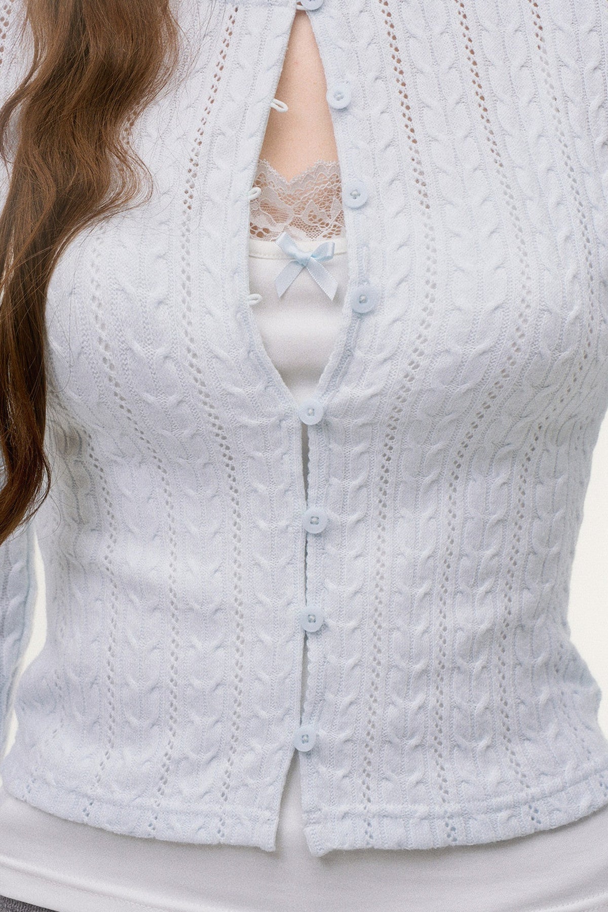 Layered-Look Cable Knit Cardigan