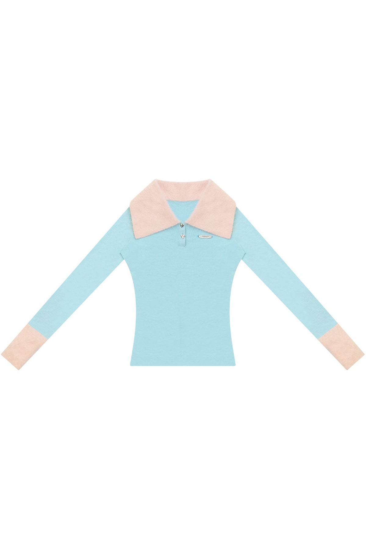Contrasting Color Polo Collar Knit Top