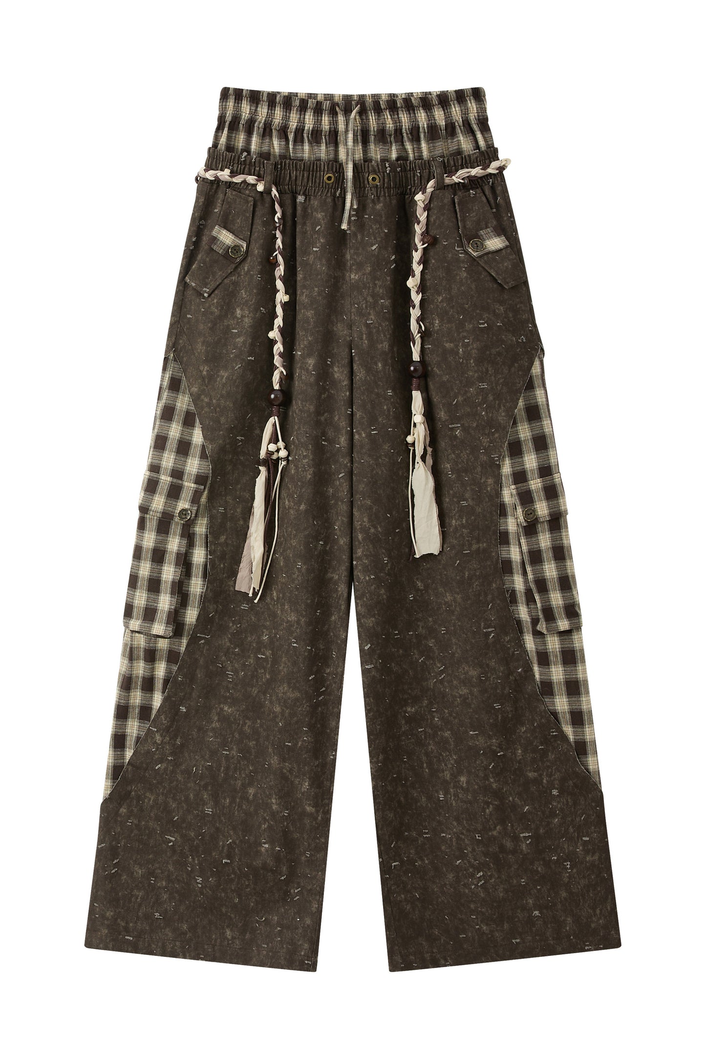 Pantalon large patchwork à carreaux