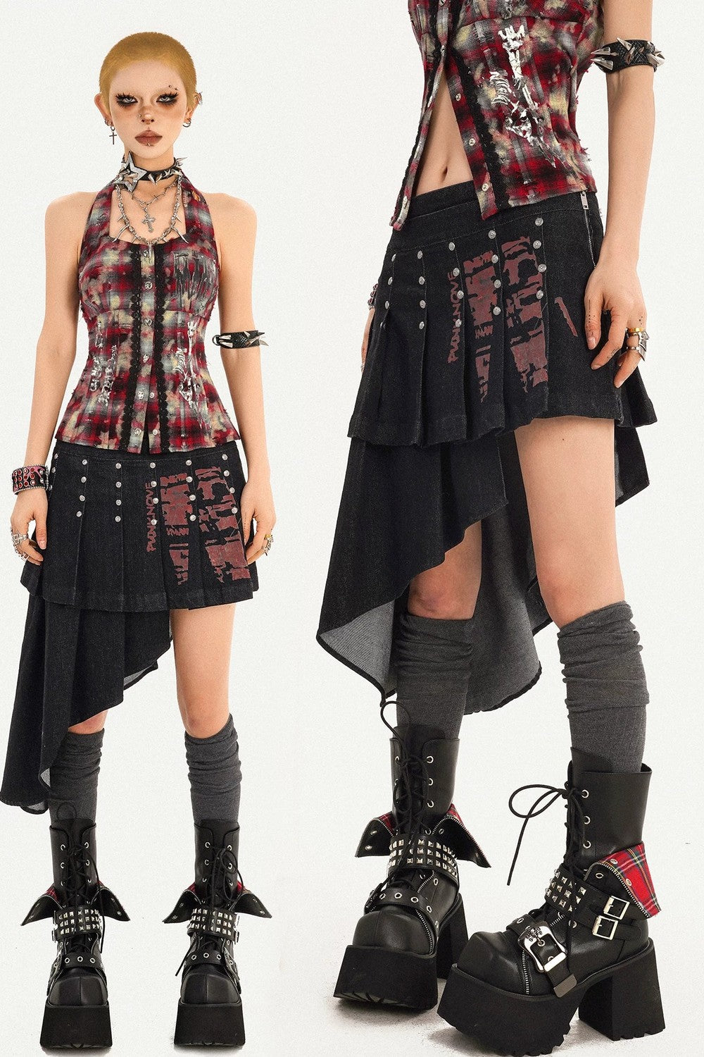 Irregular Punk Rivet Skirt